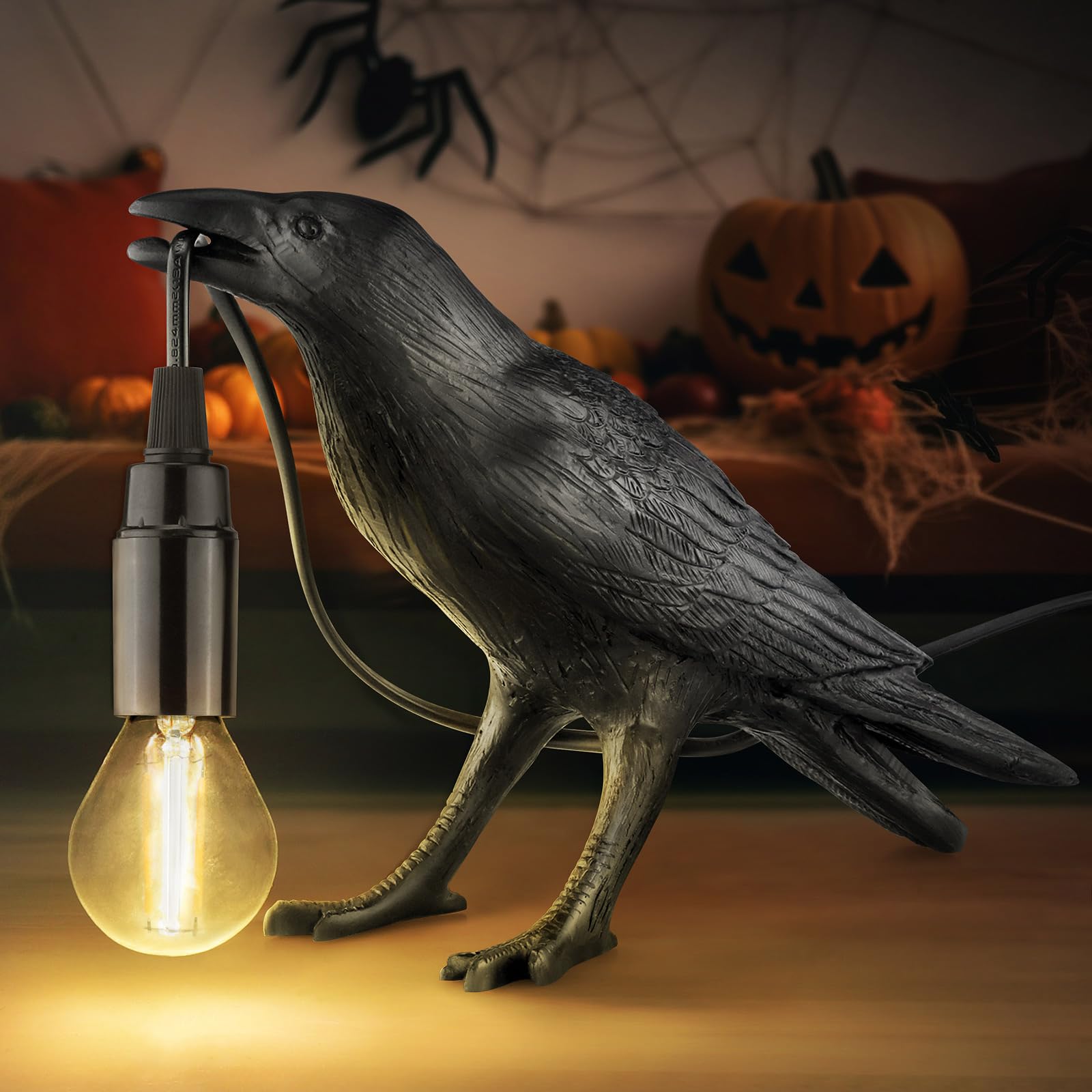 LYOOWNG Crow Lamp - Gothic Raven Table Lamp for Bedroom & Living Room Decor, Halloween Black Crow Design, Model Crow Lamp 01