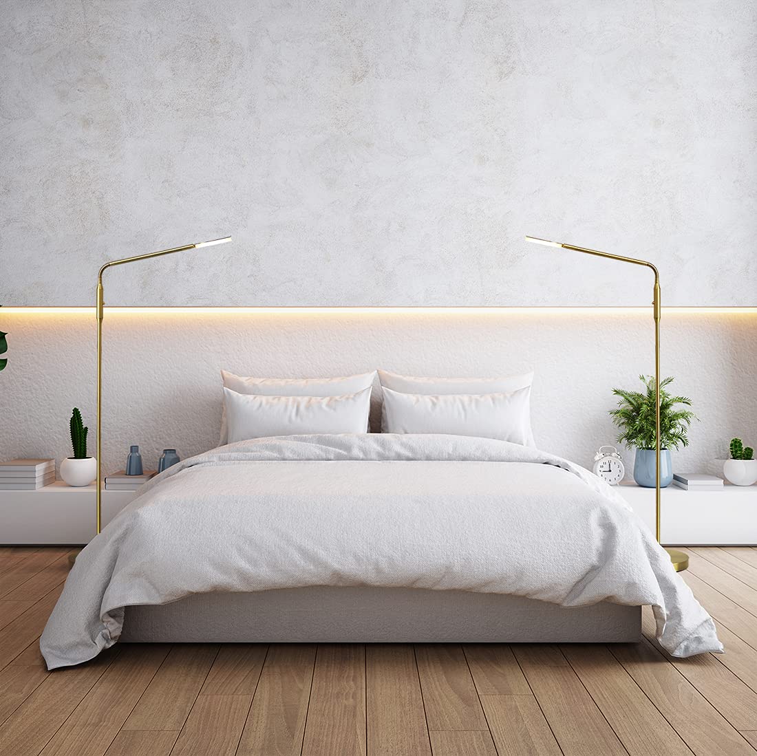 OBright Dimmable LED Floor Lamp, Adjustable Color Temperature, Antique Brass, Model OB-FL11D, 360° Flexible Gooseneck