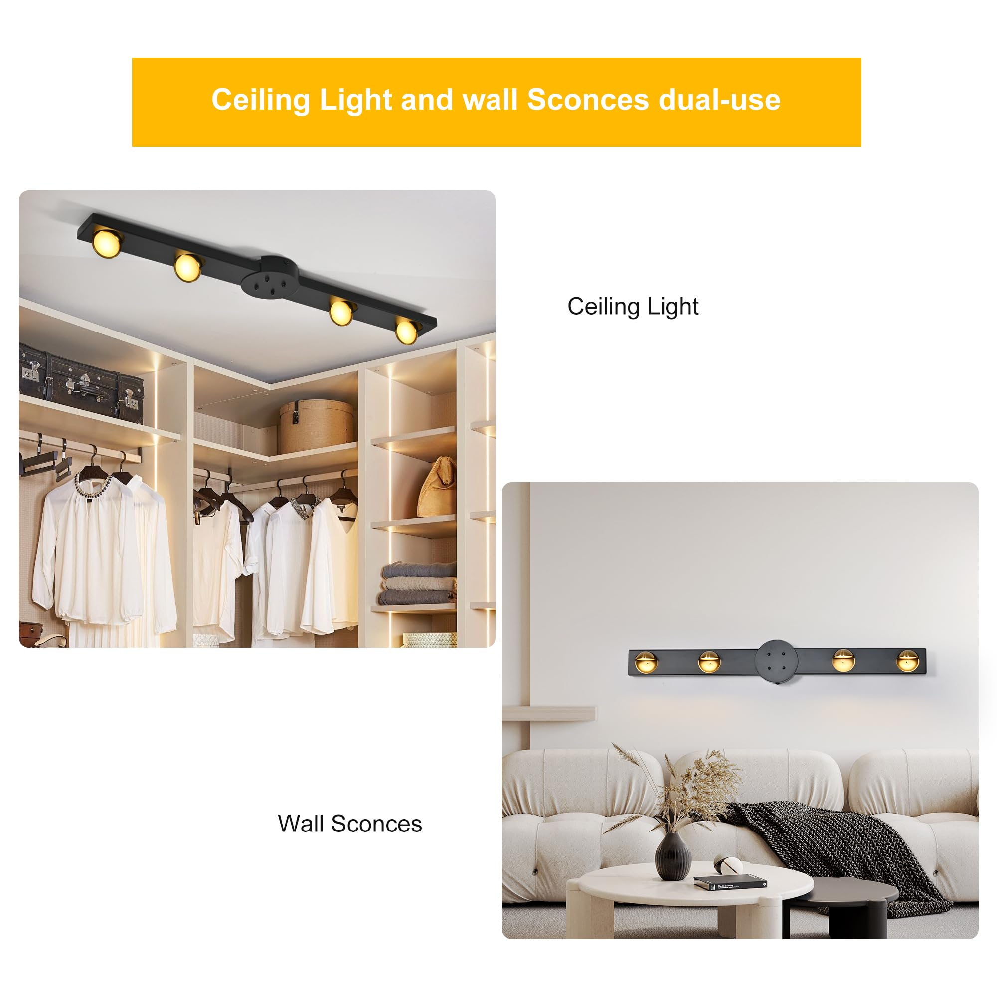 Garwarm Modern Ceiling Light Fixture, 31.5 Inch Dimmable 4-Light LED Chandelier, Black, Model TT-JD1602-4B