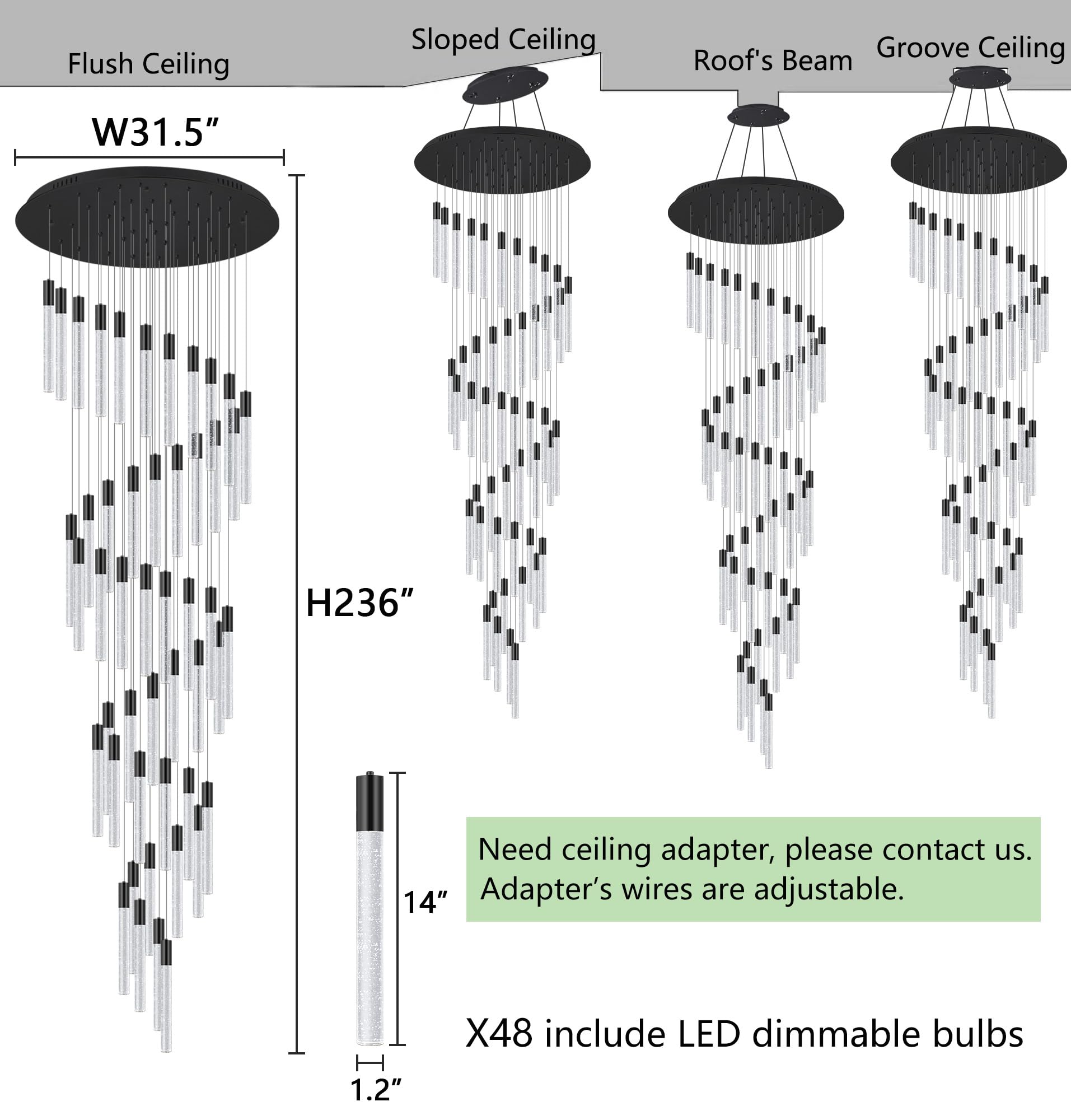 20 Foot 48-Lights Chandeliers For Living Room Entryway High Ceiling Light Chandelier Led Crystal Pendants Light Sloped Ceiling C