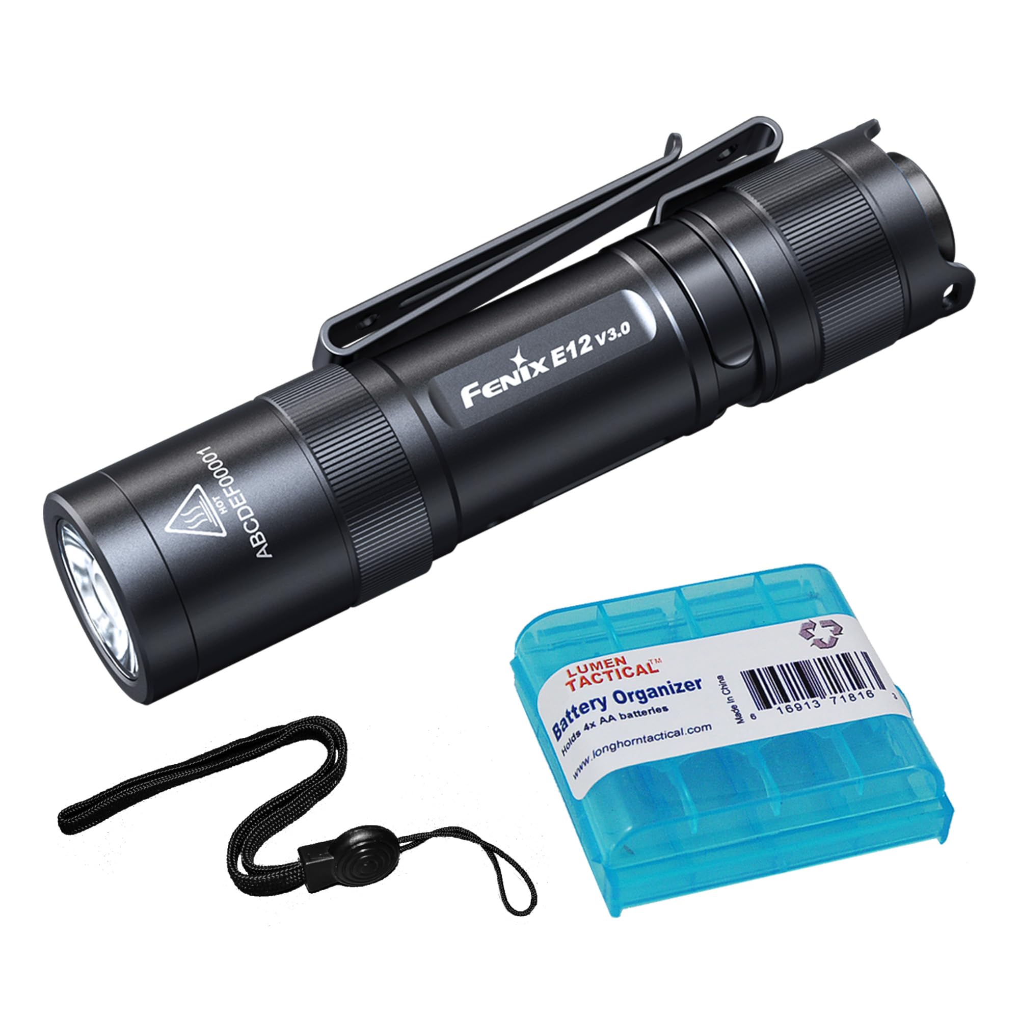 Fenix E12 V3.0 Flashlight, 200 Lumen, Anodized Aluminum, Black, 1xAA Battery, EDC Design