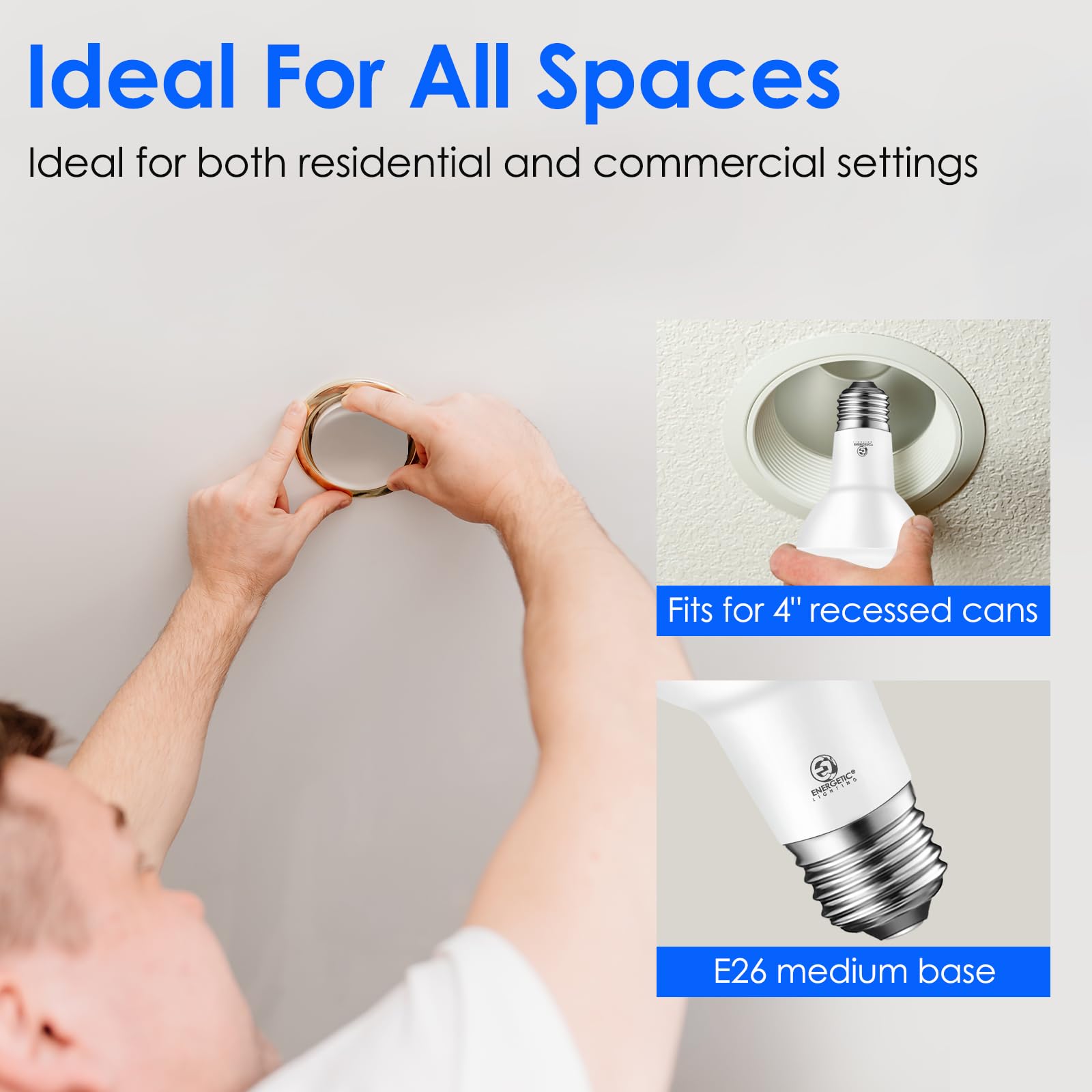 Energetic Br20 Led Bulb R20 Dimmable 5000K Daylight 45W Equivalent To 6.5W, Recessed Can Light Bulbs, Kitchen Ceiling Lights, E2