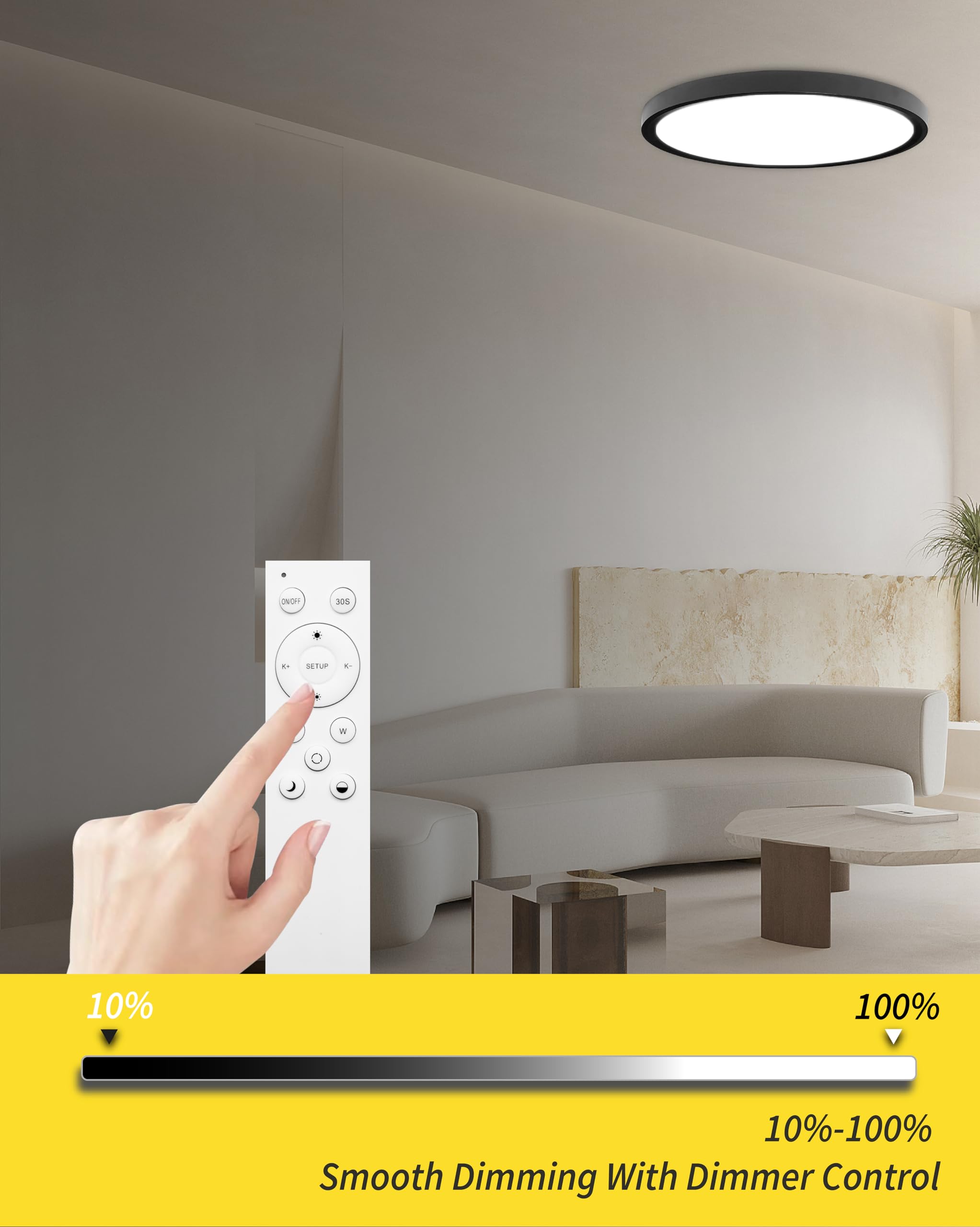 Bright Future Lighting 2 Pack 16in Remote Control Dimmable LED Ceiling Light, 32W, 3840LM, Adjustable Color, Black