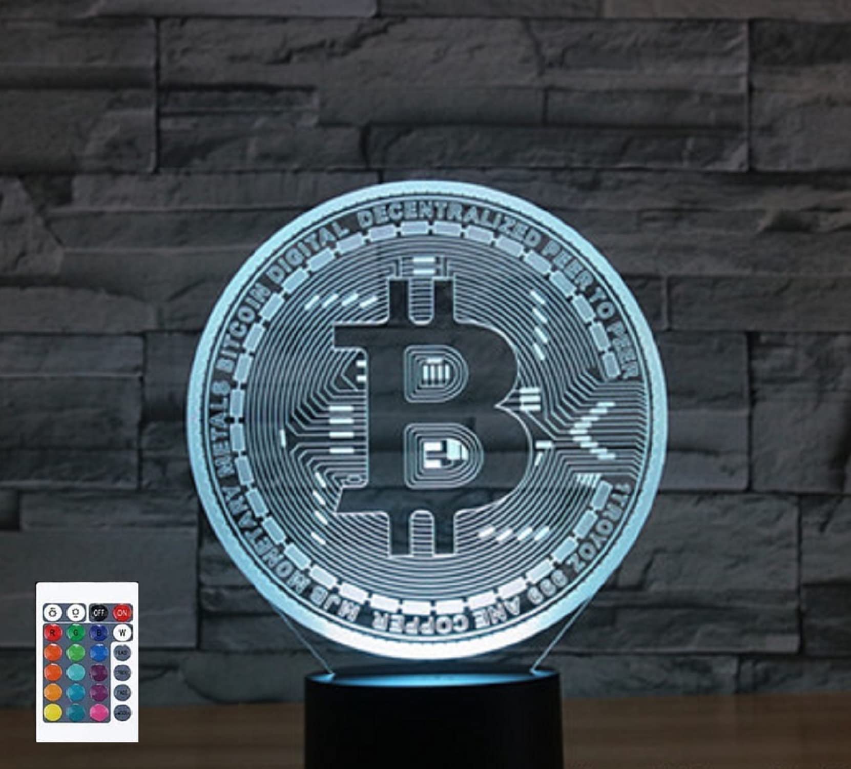 SUPERRUIDALONG 3D Bitcoin LED Table Lamp - 16 Color Night Light, Model 8008, Multicolor, Size L, Bedroom Decor, Gift for Kids