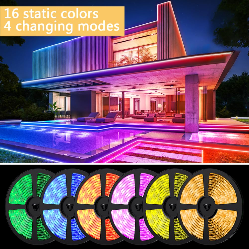Uniontang Solar LED Strip Lights, 32.8FT RGB Waterproof Rope Lights, SMD 5050, for Outdoor Garden, Poolside, RV, Yacht