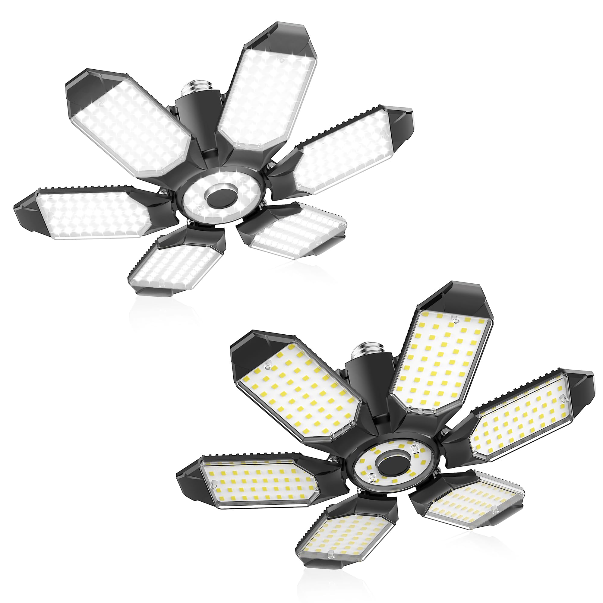 Brainiac 100W Led Garage Light - Super Bright Deformable Fixture With 5 Panels - 2 Pack