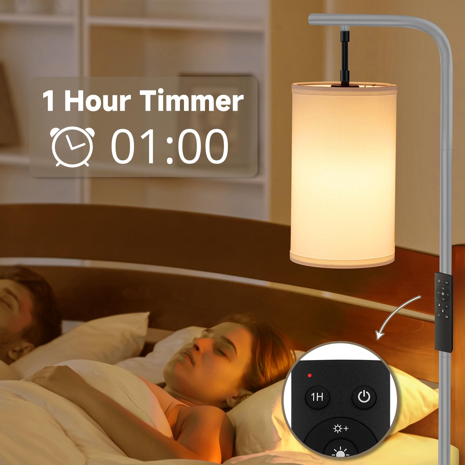 Coucrek Floor Lamp - 9W LED, Remote Control, Custom Color Temperature & Brightness, Tall Standing, Gray, Model F109