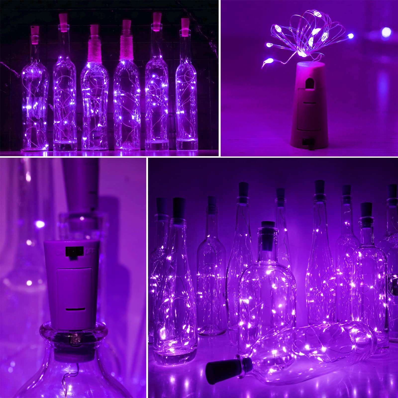 Wine Bottle Cork Lights 15Pack 10 Led 40 Inches Battery Operated Silver Wire Liquor Bottle Fairy Mini String Lights For Party Christmas Halloween Wedding Decoration (Purple)