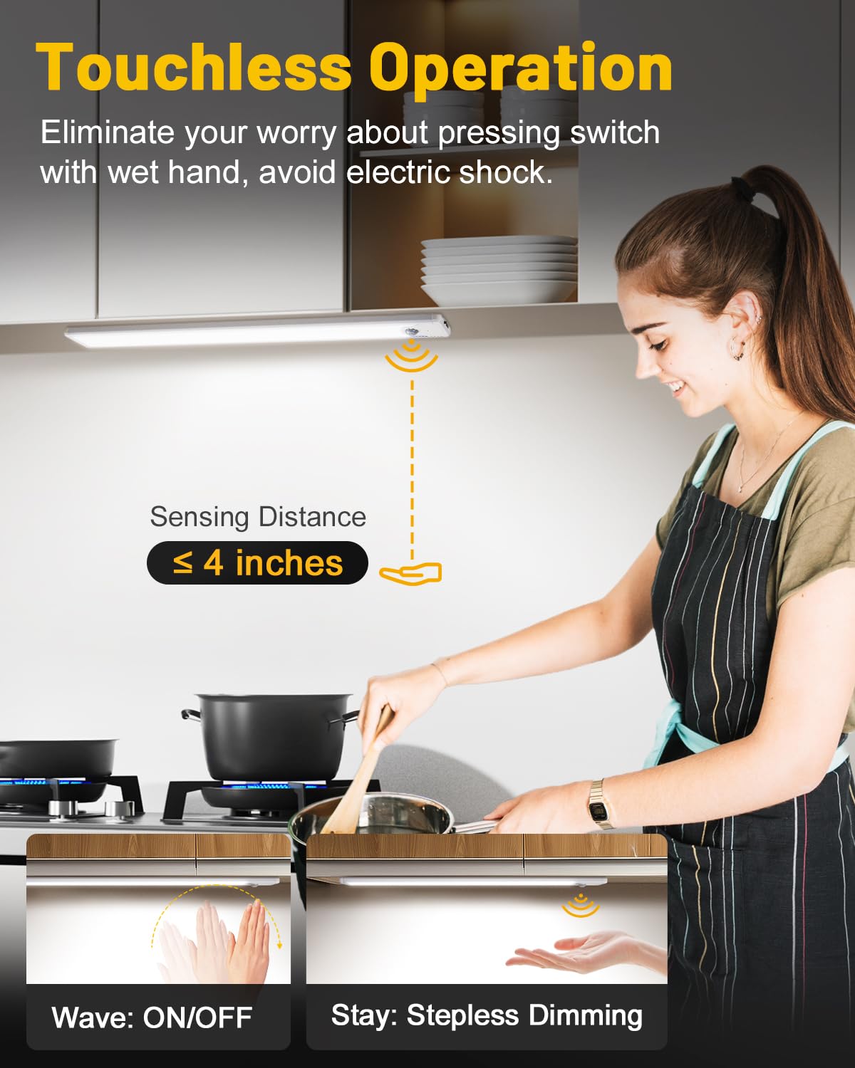 Pak 16 Inch Under Cabinet Light, Hand Wave Sensor 83 Led Indoor Cabinet Lighting, Usb Rechargeable Wireless Closet Light, Steple