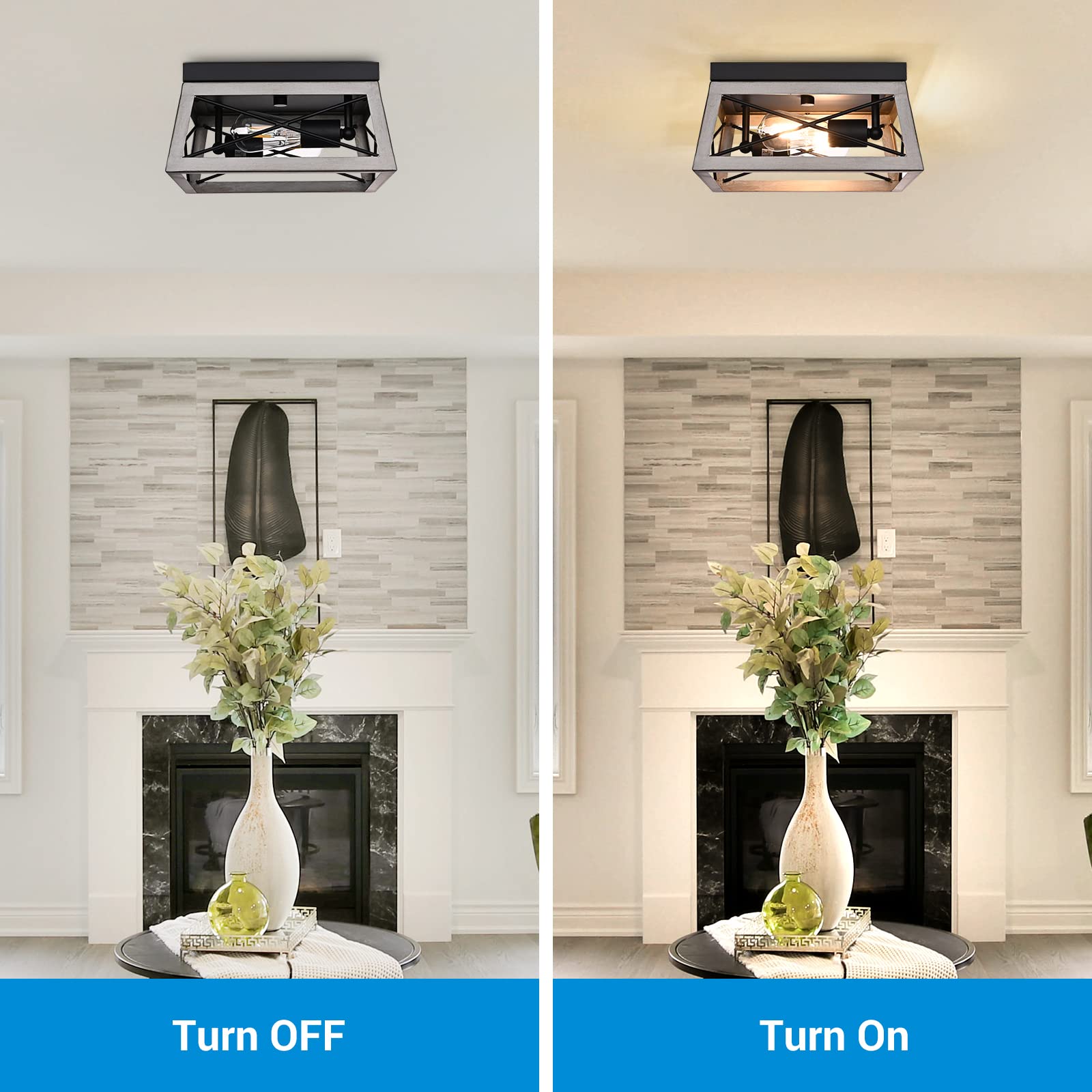 DEWENWILS Industrial Flush Mount Ceiling Light Fixture, Metal, 2-Lights, Silver Grey, Model HFCL02D