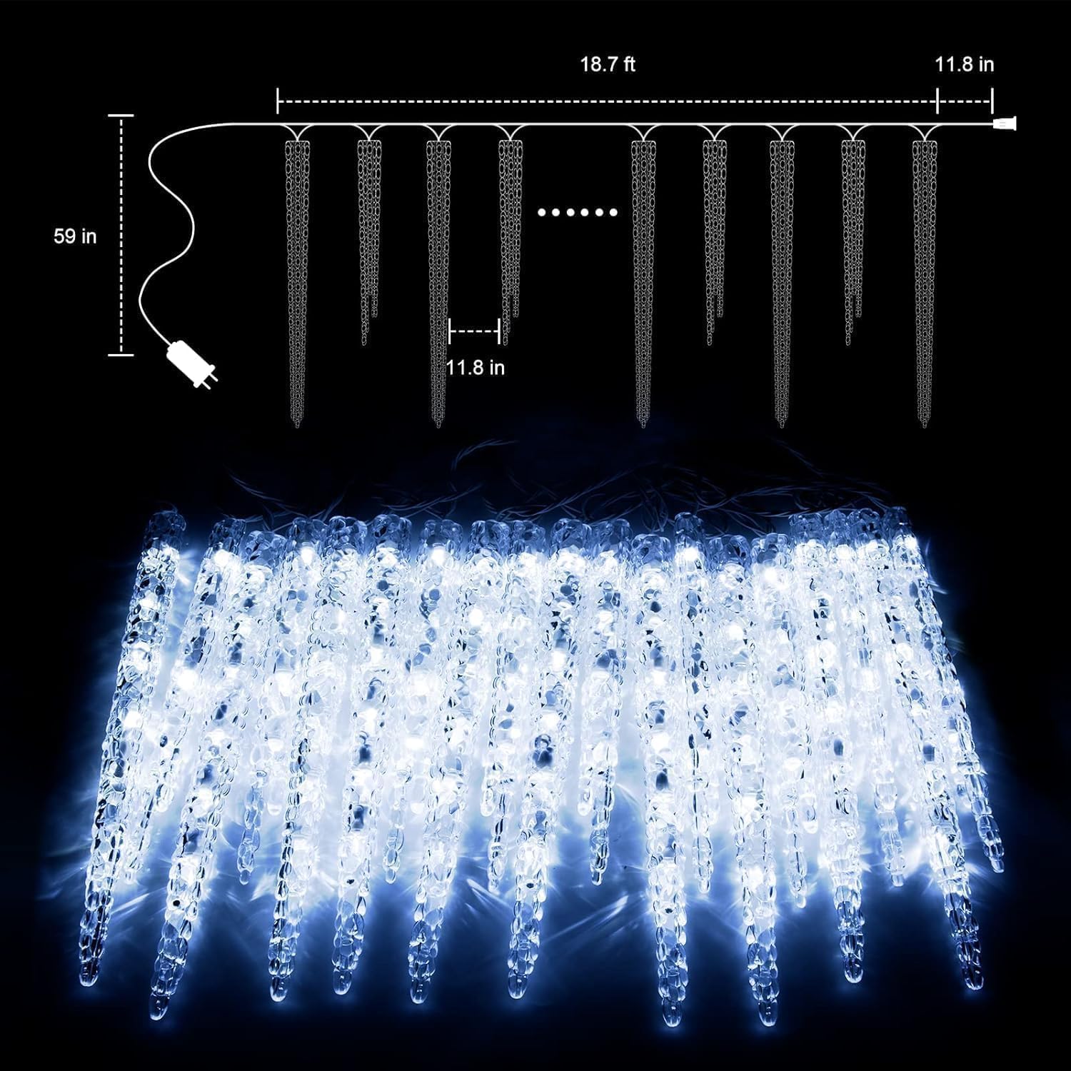 Brightown Icicle Lights 100 LED 13.5ft Waterproof Christmas Lights - 20 Tubes, Cool White, Model JT-EL/FC300V0400-l3
