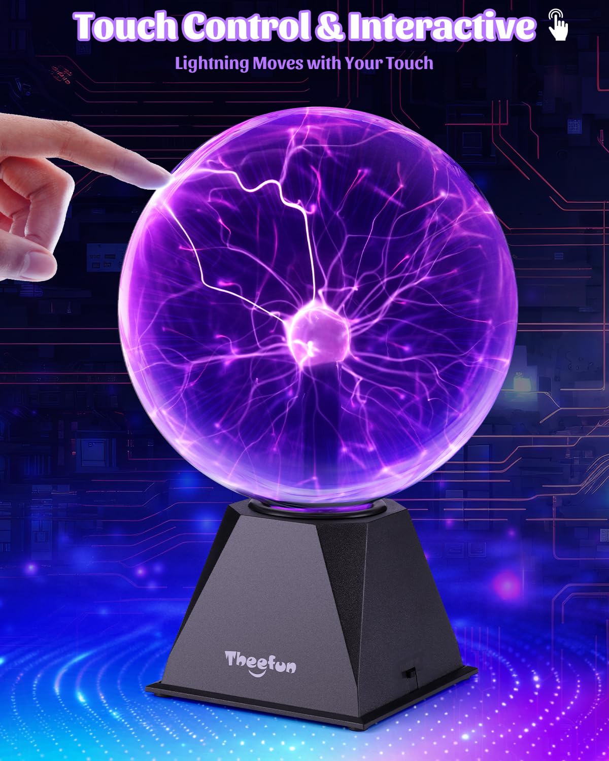 Theefun Plasma Ball  8 Inch Plasma Globe Touch & Sound Sensitive Ball Lamp Electric Lightning Novelty Light For Parties  Home  Prop  Room Decoration  Christmas Gifts  Purple