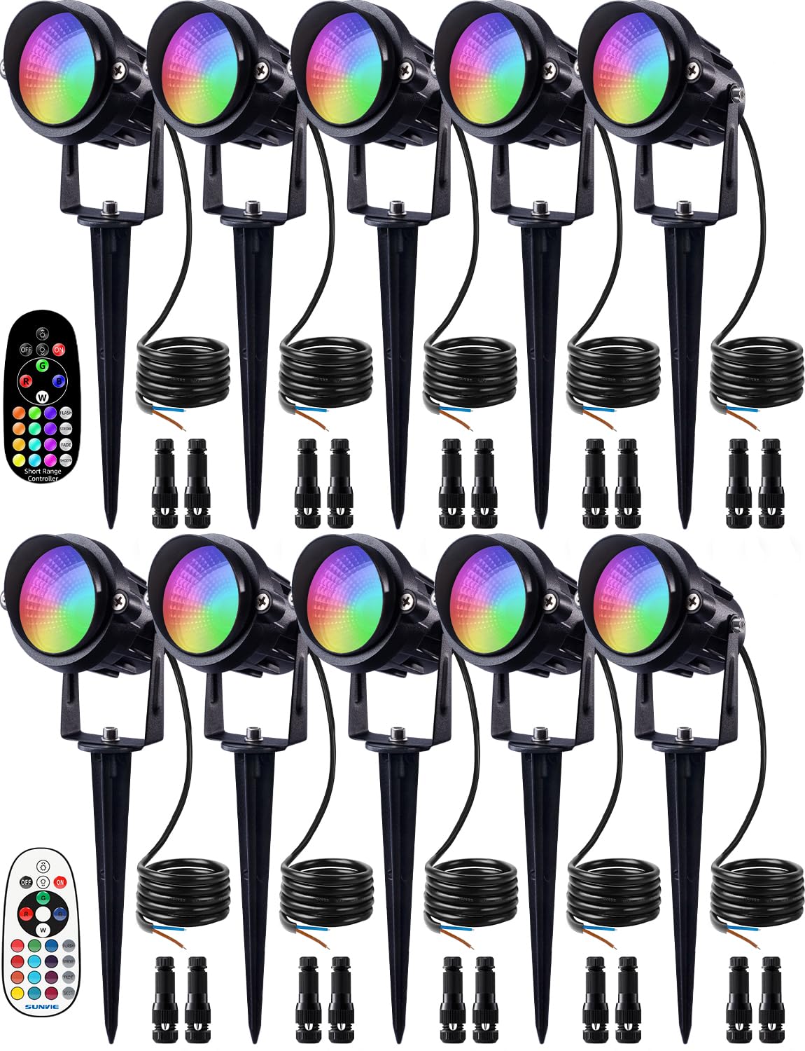 Sunvie 12W Rgb Color Changing Led Landscape Lights - Waterproof Spotlight (10 Pack)