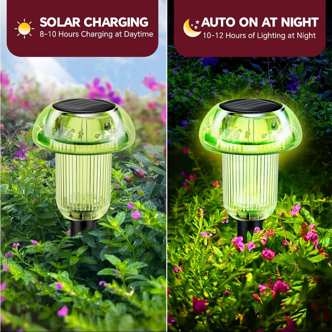 COZY-PAVILION Halloween Solar Pathway Lights 4-Pack, Green LED, Waterproof Outdoor Mushroom Decor, Model SLMG-6S4