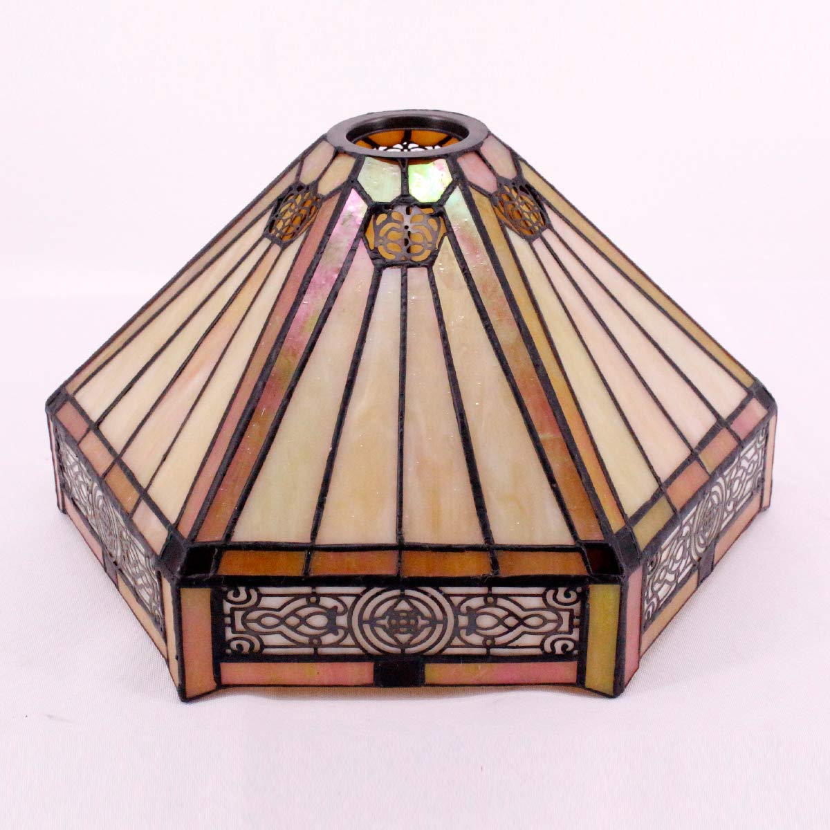 WERFACTORY Tiffany Lamp Shade Replacement, 12"x10"x6", Yellow Hexagon Stained Glass, 1-5/8" Fitter, for Arched Floor & Pendant Lamps