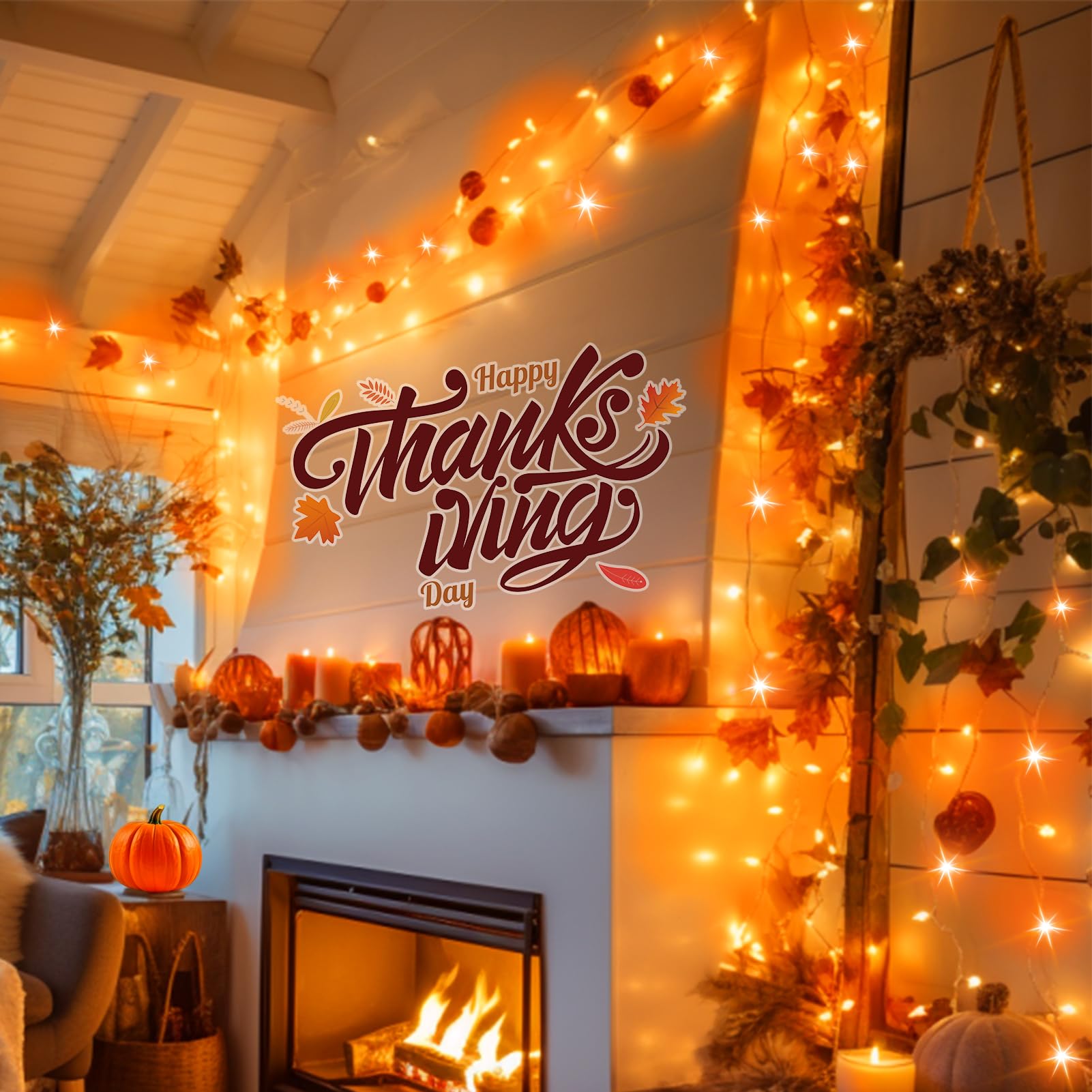 Illuminew 300 Led Orange String Lights Outdoor Halloween Decorations, 108 Ft Thanksgiving Decor Lights 8 Modes Fairy Lights For