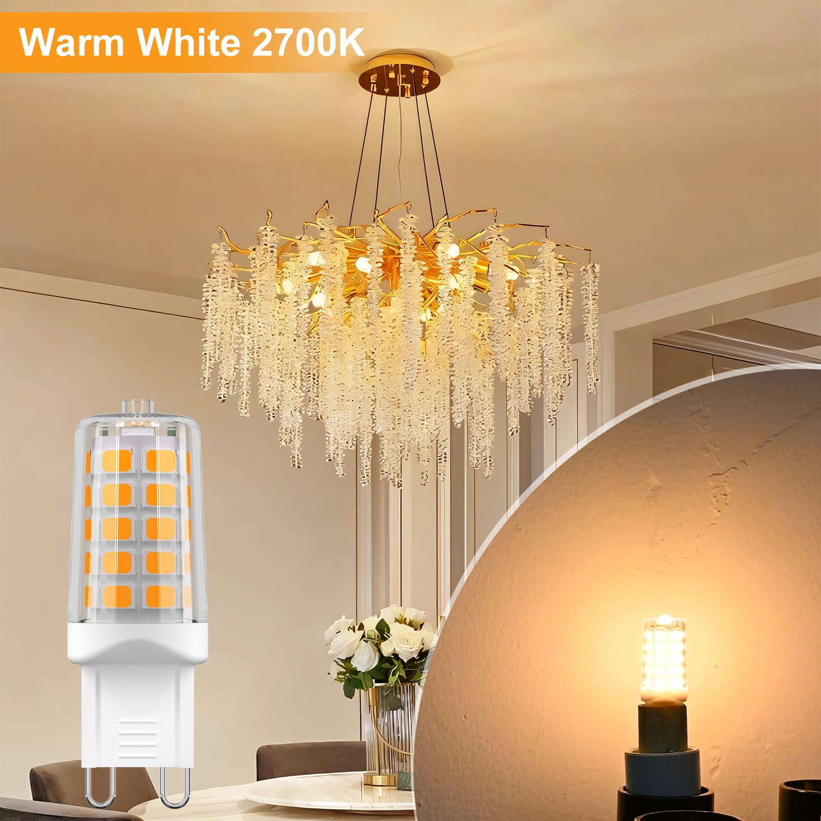 Baoming G9 Led Bulb 4W  40 Watt T4 G9 Base Halogen Equivalent  2700K Soft Warm White  120V No-Flicker  Chandelier Lighting Non-Dimmable 450Lm (12 Pack)