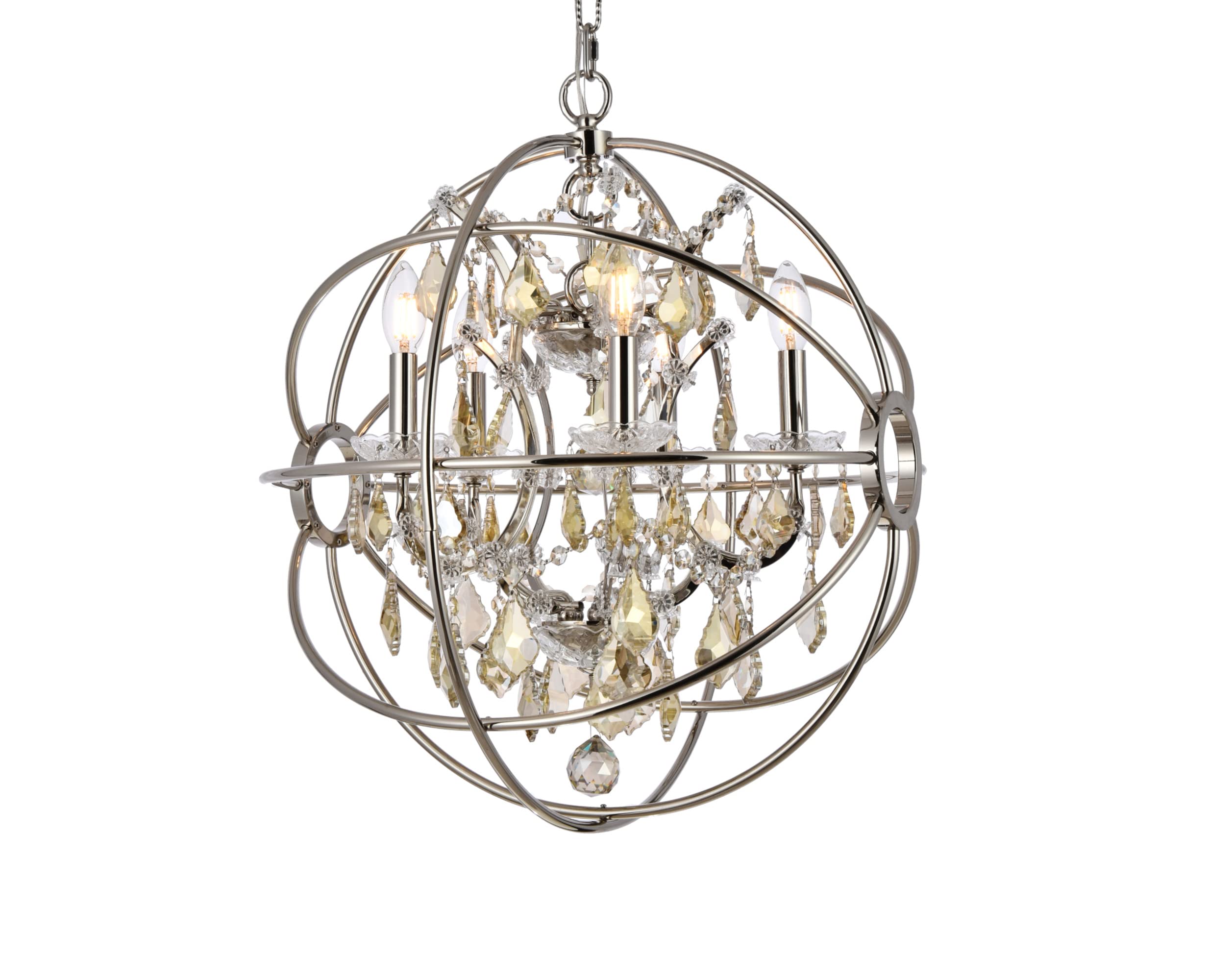 Elegant Lighting 1130D20PN-gT-Rc 20 Dia x 23 H in geneva Pendent Lamp - Polished Nickel- Royal cut golden Teak crystals