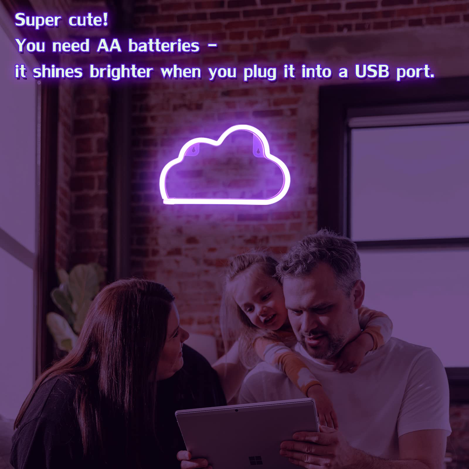 Bernicekelly Led Cloud Neon Sign - Purple Wall Decor, Battery/Usb Powered For Bedroom Aesthetic, Perfect For Kids Rooms And Parties