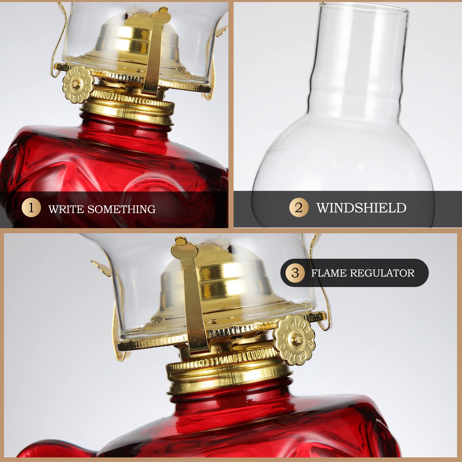 Dnrvk Vintage Red Kerosene Lamp With Handle Large Color Glass Oil Lamps For Indoor Use Decorative Indoor Oil Lamp Hurricane Lamp Lantern For Tabletop Decor Emergency Lighting