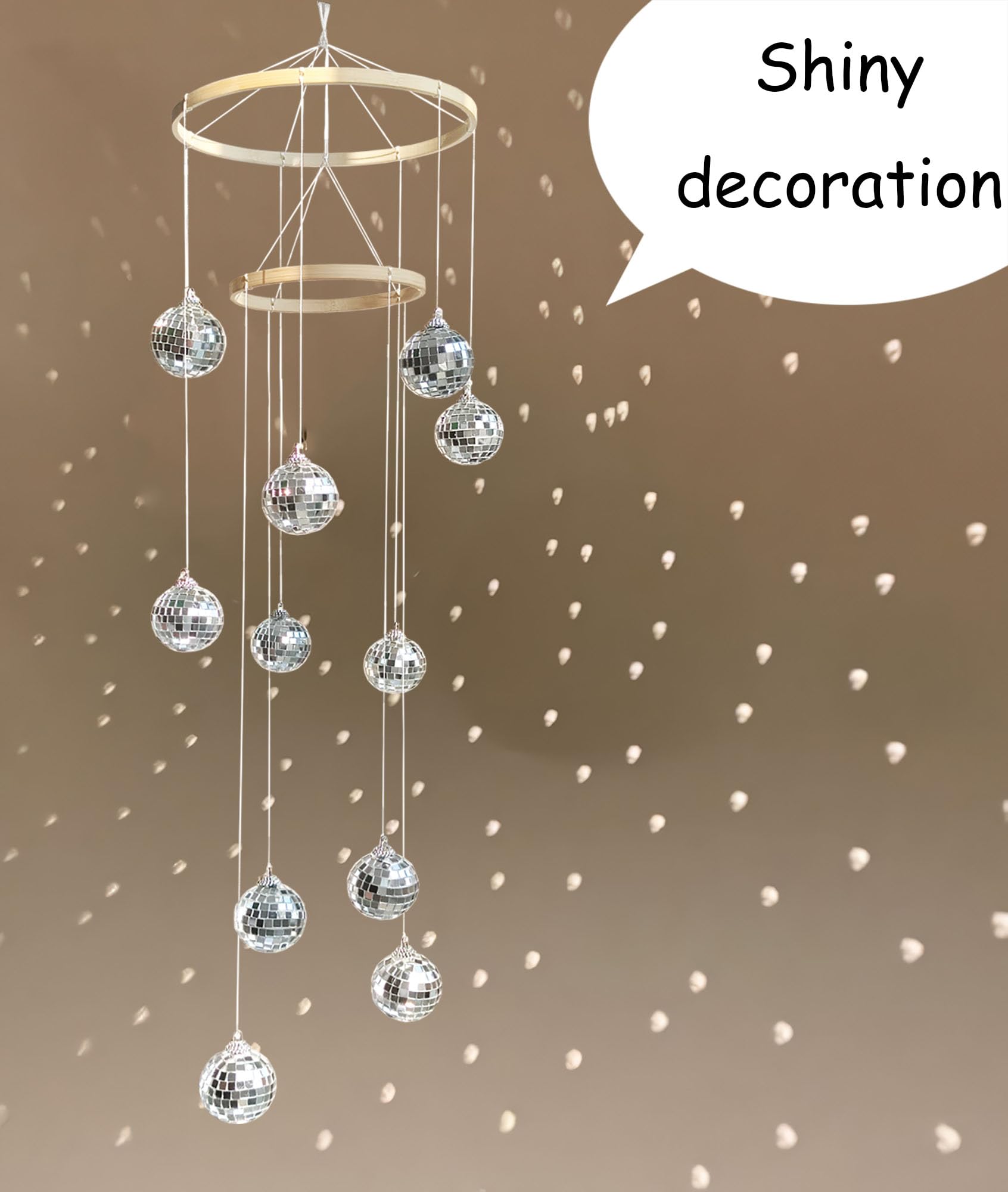 Rodudu Disco Ball Mobile Spiral Spinner 32" Bamboo Circle Decoration for Indoor/Outdoor Parties, Yard, Garden, and Festivals