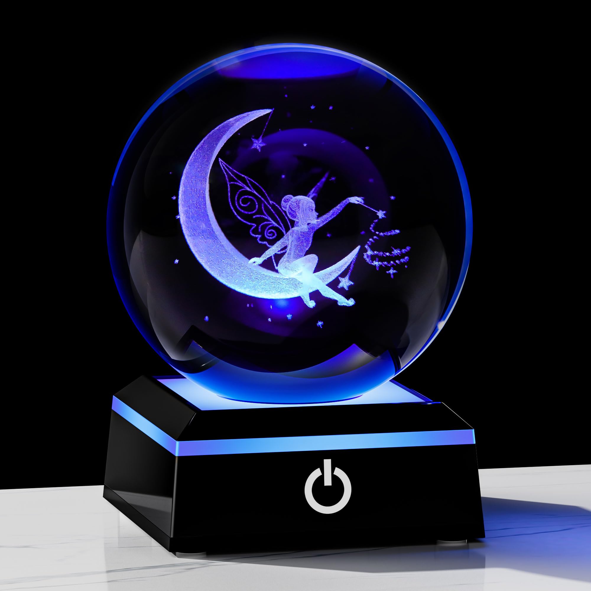 Qianwei Moon Fairy 3D Crystal Ball Laser Engraved Fairy Glass Ball Fairy Night Light Decorative Globes 3D Crystal Moon Sphere Fa