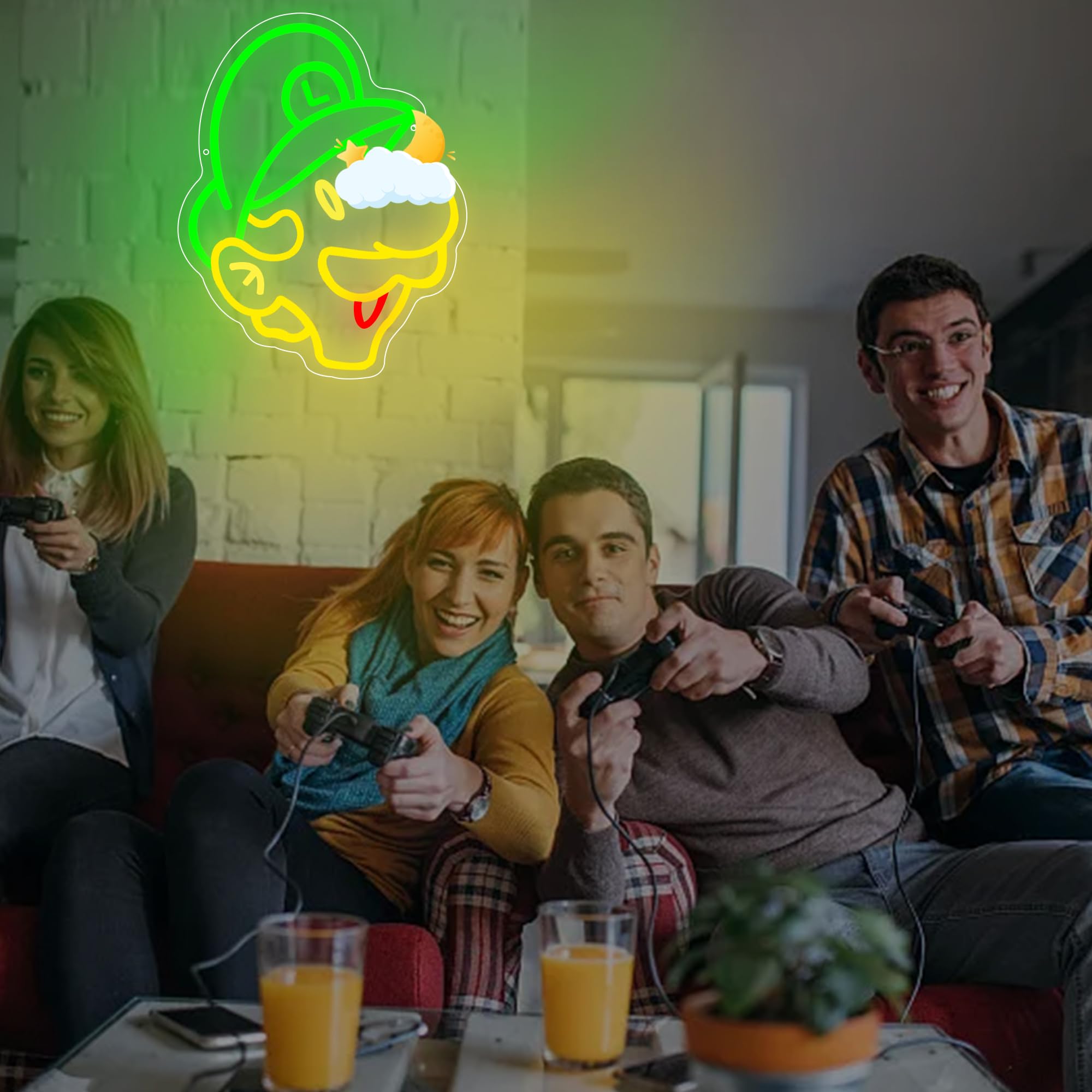 FTMGGDG Gaming Neon Sign LED Wall Decor, Anime Light Up Sign, 16.1x12.8 inches, Acrylic, Red & Green & Lemon-yellow, Model FMXD3001