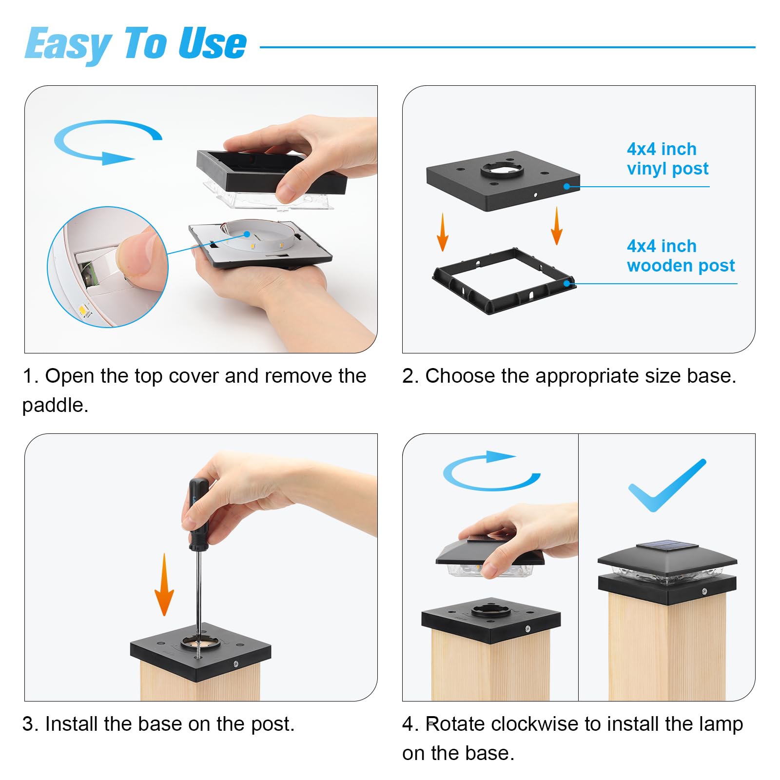 Volisun 4X4 Solar Post Cap Light 12Pack,Solar Fence - Cap Lights Outdoor Waterproof For Wooden/Vinyl Post,Black Deck Post Cap Li