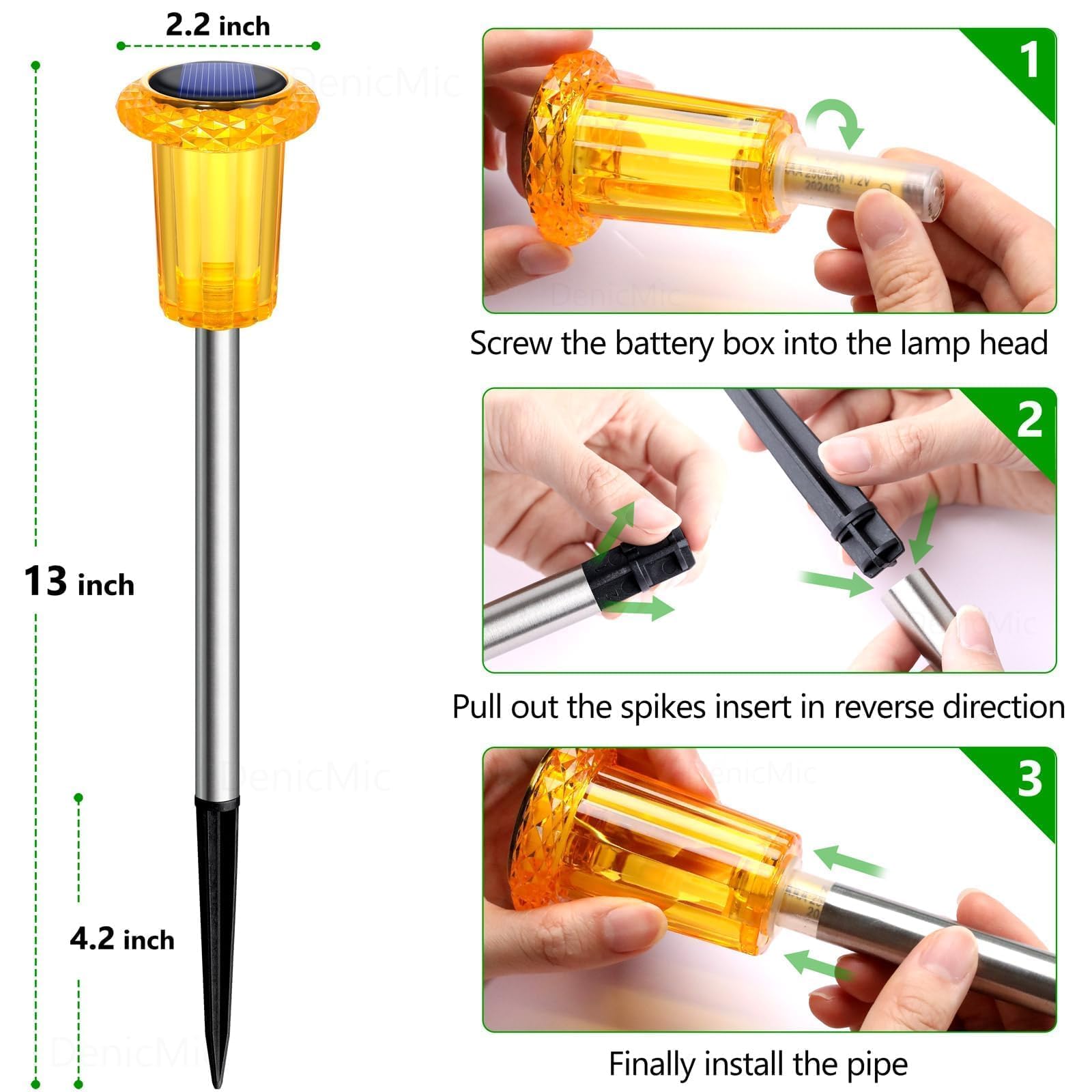 Denicmic Solar Lights Outdoor Pathway Lights Led Waterproof Acrylic Lamp Head Stainless Steel Stake For Yard Garden Landscape Pa
