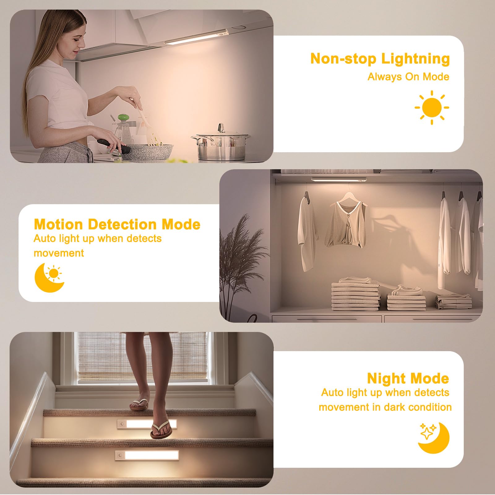 Onforu 9.8 Under Cabinet Lighting  2000Mah Usb-C Rechargeable  Motion Sensor Under Cabinet Lights With 3 Color & Dimmable  Magnetic Under Counter Lights For Kitchen  Closet  2 Pack