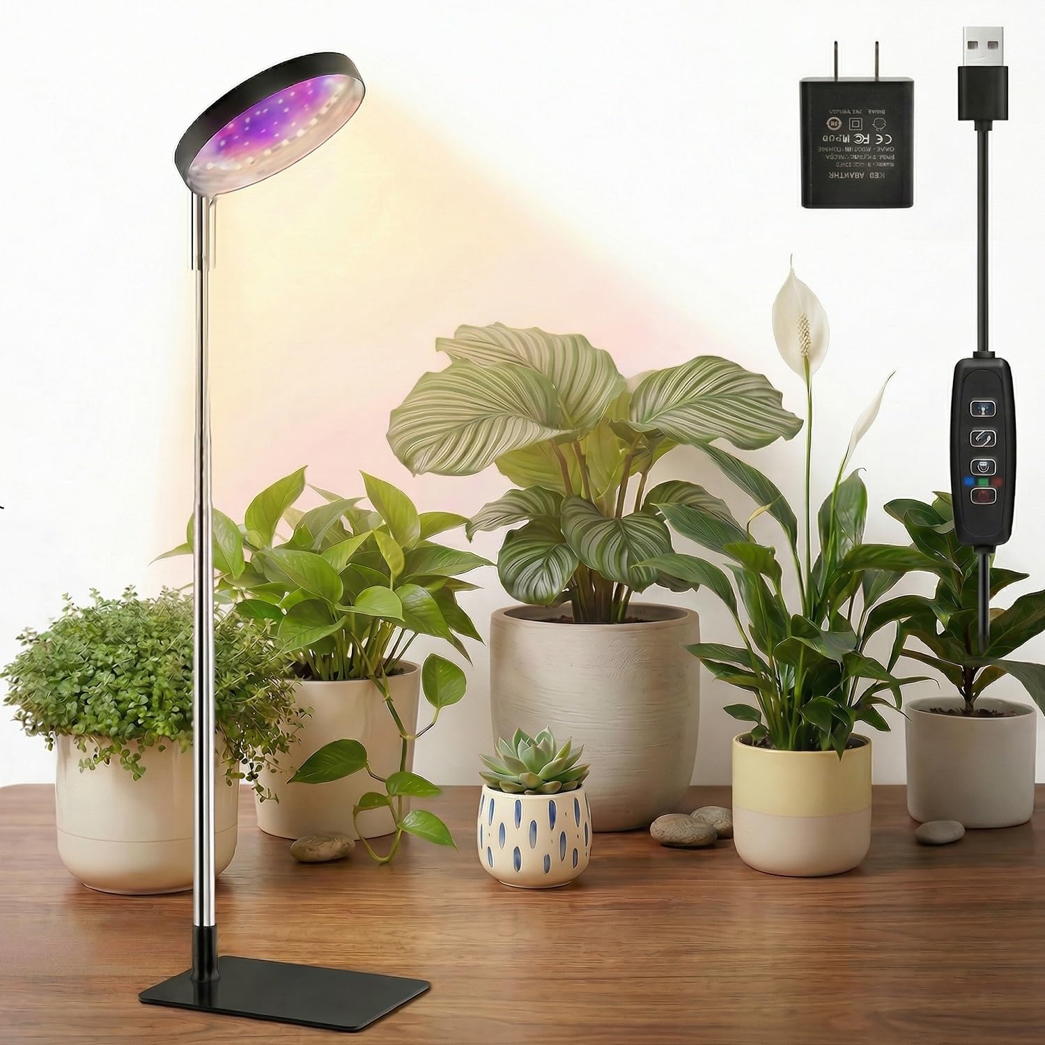 abbjx Indoor Plant Growth Lamp, Full-Spectrum 48-LED Indoor Plant Lamp, 3 Selectable Spectra, 3/9/12 Hours, 10 Brightness, Adjus