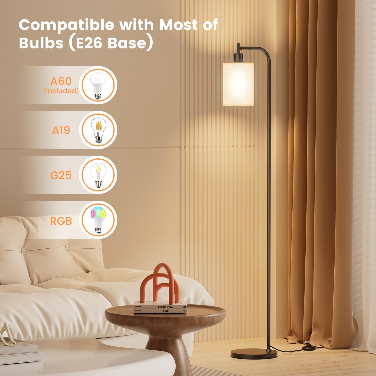 SIBRILLE Dimmable Floor Lamp with Remote, Linen Shade, 9W LED Bulb, Modern Design for Living Room/Bedroom, White, Model BP-F072