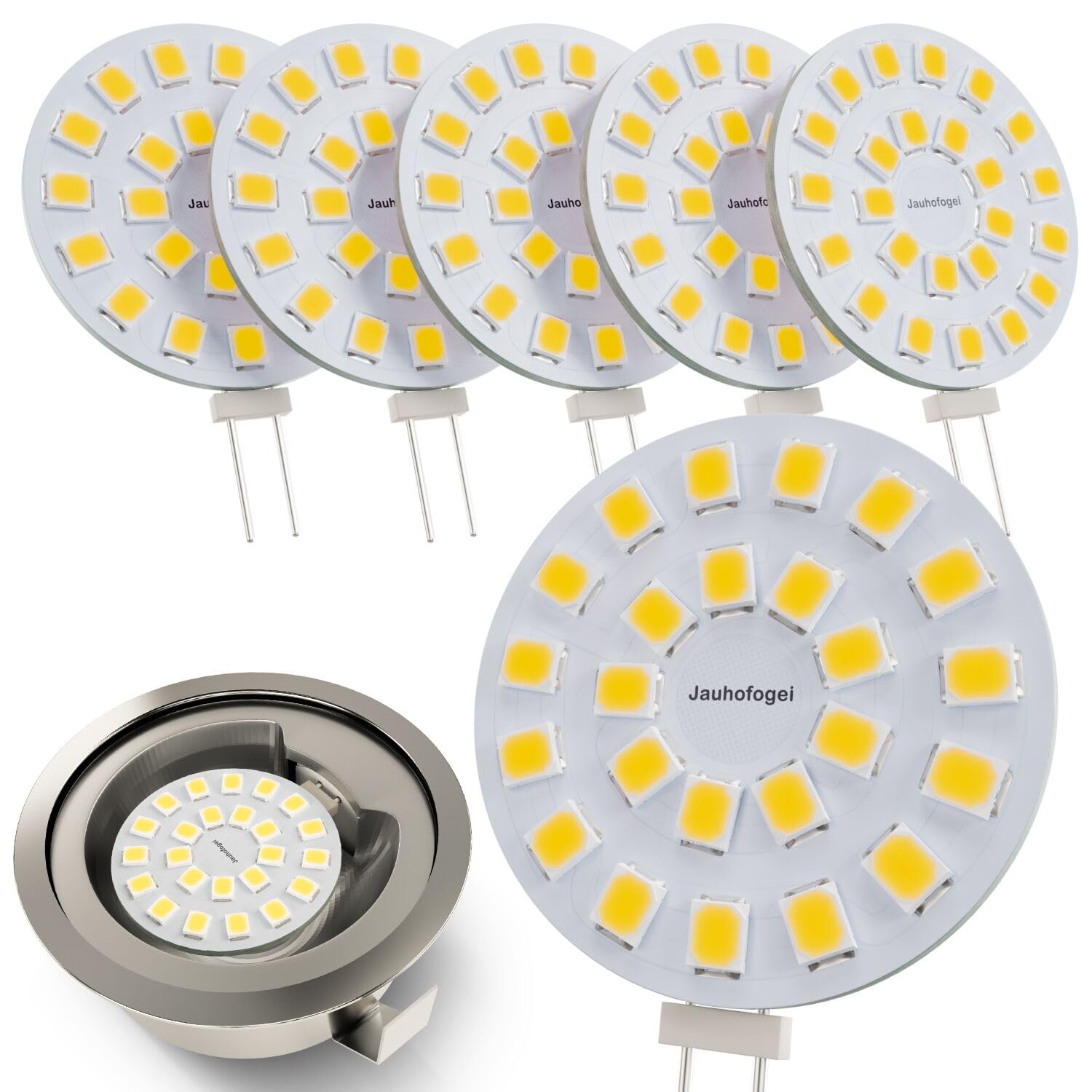JAUHOFOGEI G4 LED Disc Bulb Bright White 5000K 2W - 20W Halogen JC Bulb Replacement G4 Bi Pin Bulb - 12 Volt Under Cabinet Puck 