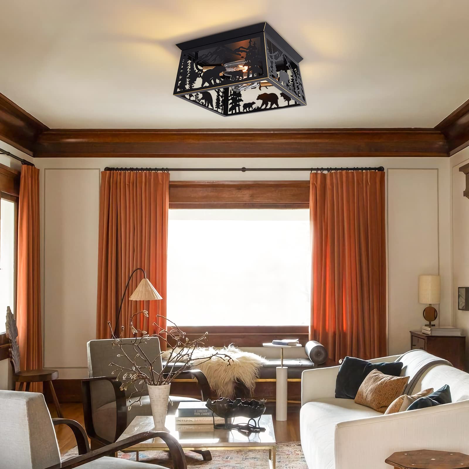 Monaxon Bear 2-Light Farmhouse Flush Mount Ceiling Light For Kitchen, Bedroom, And Porch