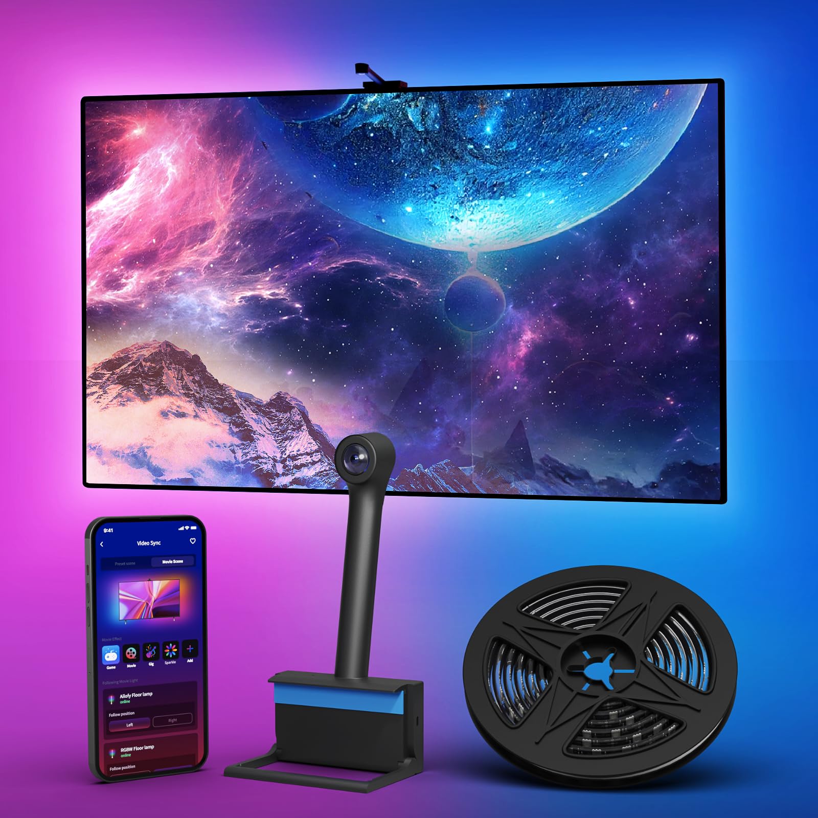 Ailofy Smart TV LED Backlight with Camera for TV 75-85 inch TV, 16.4ft LED Strip Lights Sync to Screen& Music, Color Changing Li