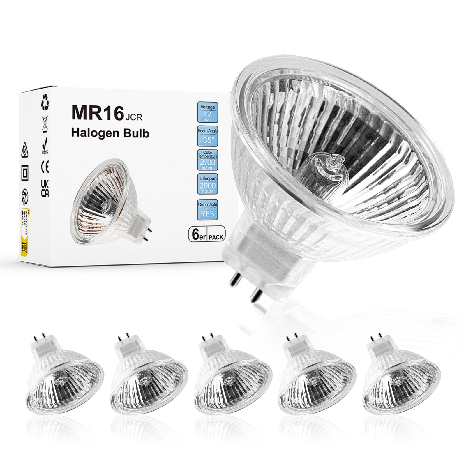 Weshlmpo Mr16 Halogen Light Bulb 2 Pin 50W 12V, High Output Gu5.3 Base For Landscape Lights, Track Lights, Fiber Optics, Desk La
