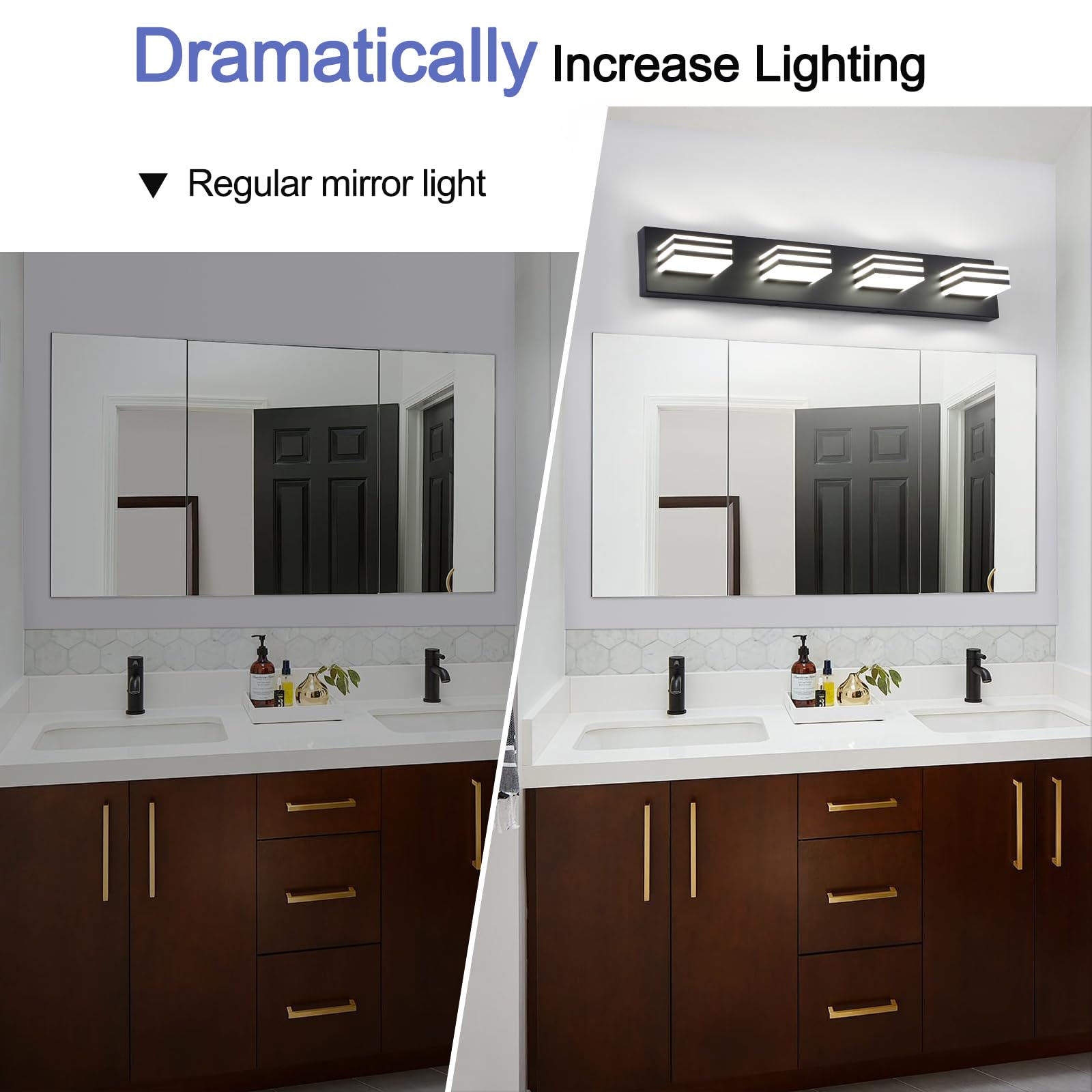 yumcrelect Black Bathroom Light Fixtures 4-Light Acrylic LED Vanity Lamp 27-Inch Black Model 6210