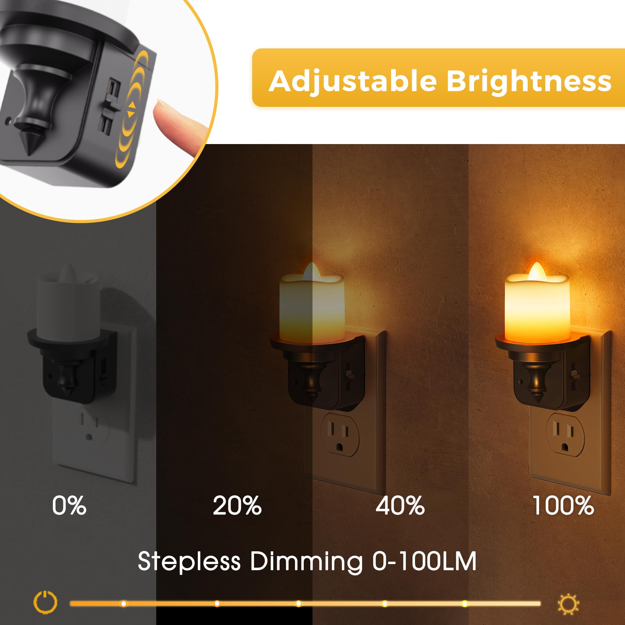 L Lohas Led Candle Night Light, Amber Night Lights Plug Into Wall, Flameless Candle Nightlight With Light Sensor, 0-100Lm Dimmab