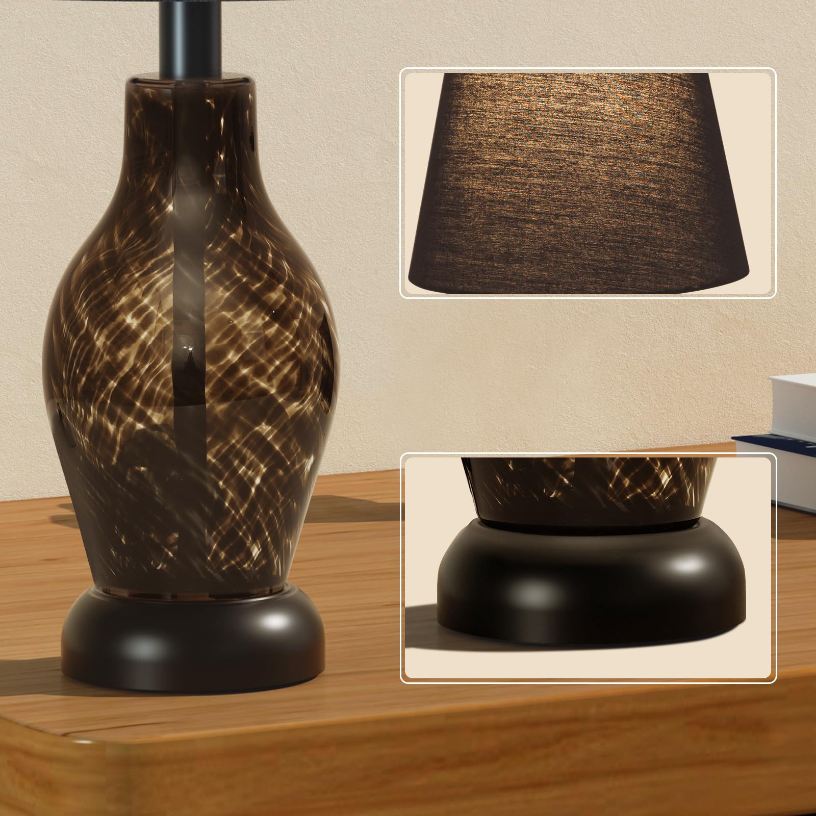 Onewish Bedside Table Lamp, 14 Inch Glass Lamp For Living Room, Wine Bottle Shape Body, Bulb Included, Warm Ambient Lighting, Gi