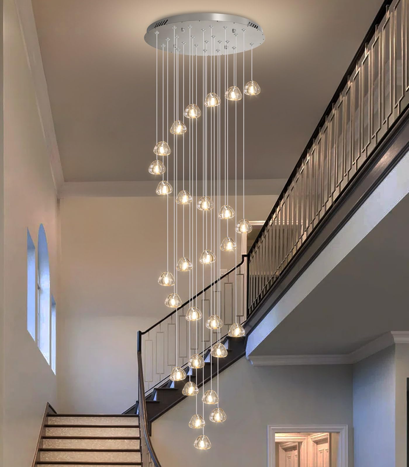 HAIXIANG Chandelier Dimmable Bubble Crystal Balls 157in 25 Lights Stainless Steel Brushed Nickel MMQ9025