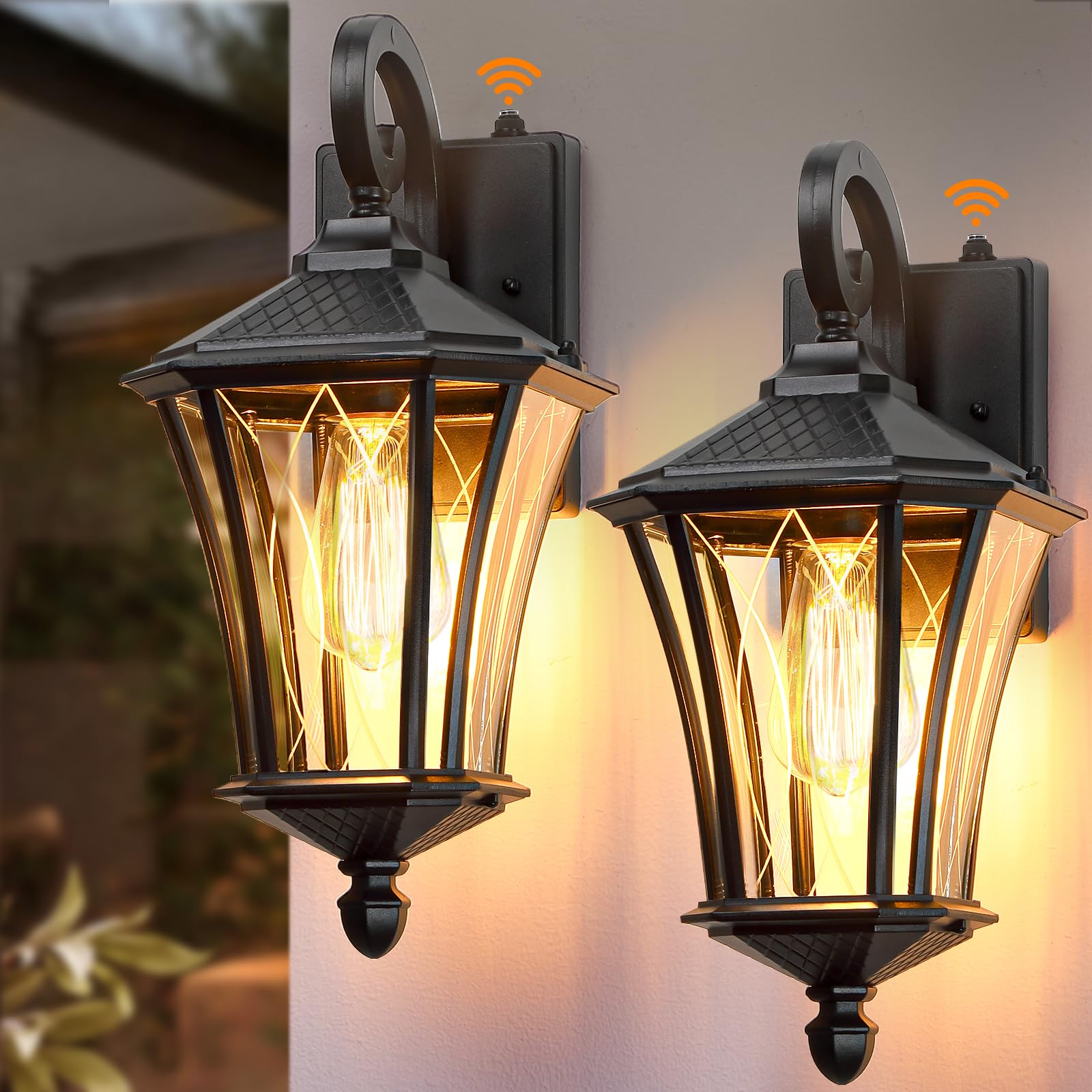 YSN 2 Pack Dusk to Dawn Outdoor Light Fixture Wall Mount Porch Lights Weather Resistant Exterior Sconce Light  Waterproof Wall Lantern for Porch  Garage  Backyard  Walkway  E26 Socket  Black