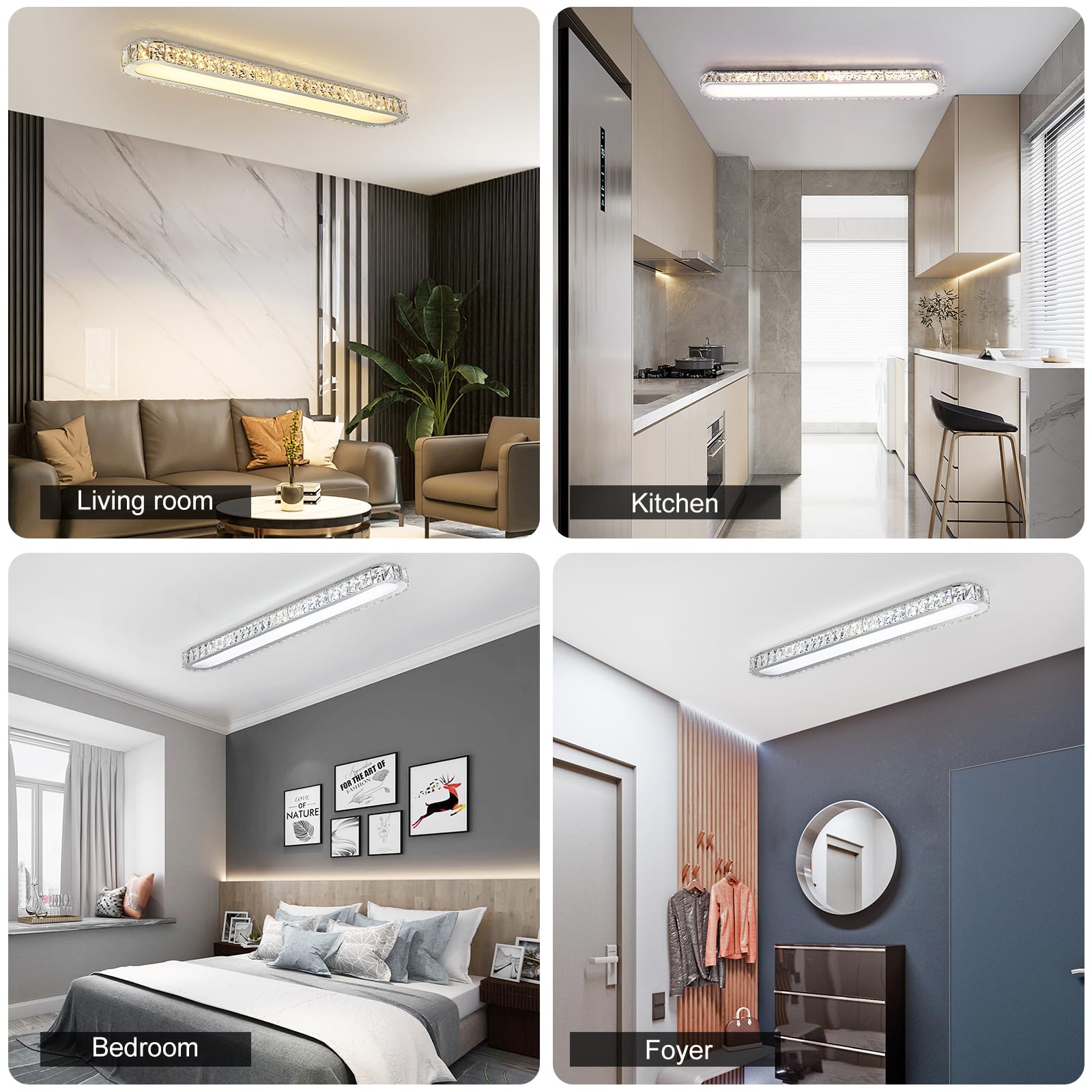 Qcyuui Dimmable Led Ceiling Light 39.4 Kitchen Lighting Fixtures Ceiling Modern stylish Crystal Ceiling Light With Remote Chrome Long Ceiling Light Fixture For Kitchen Dining Room Hallway 48W