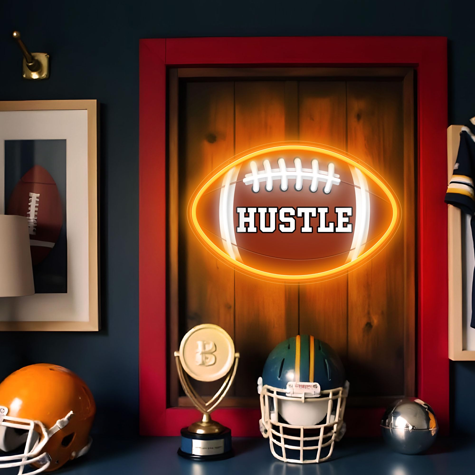 CULOIS Football Neon Sign - LED Wall Decor for Game Rooms, Orange Acrylic Light for Teens and Football Fans