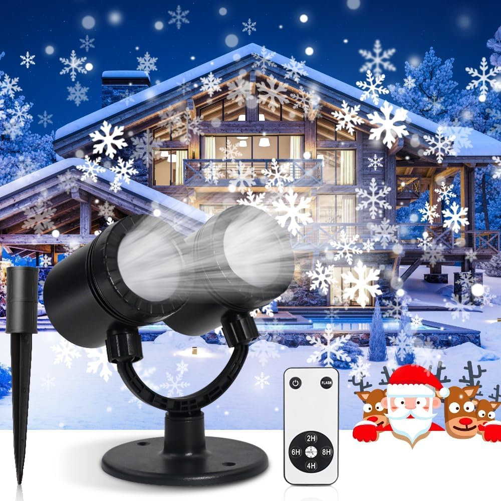 Christmas Projector Lights Outdoor, Double Head Snowflake Projection Lights with Remote Control, IP65 Waterproof Holiday Project