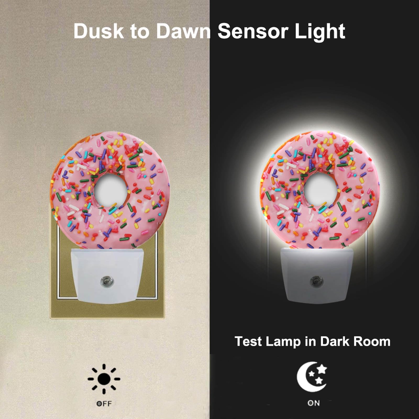 Uanvaha Pink Donut Decorative Night Lights Sweets Dessert Snacks Donut With Sprinkles Night Light Plug In Auto Sensor Led Lamp W
