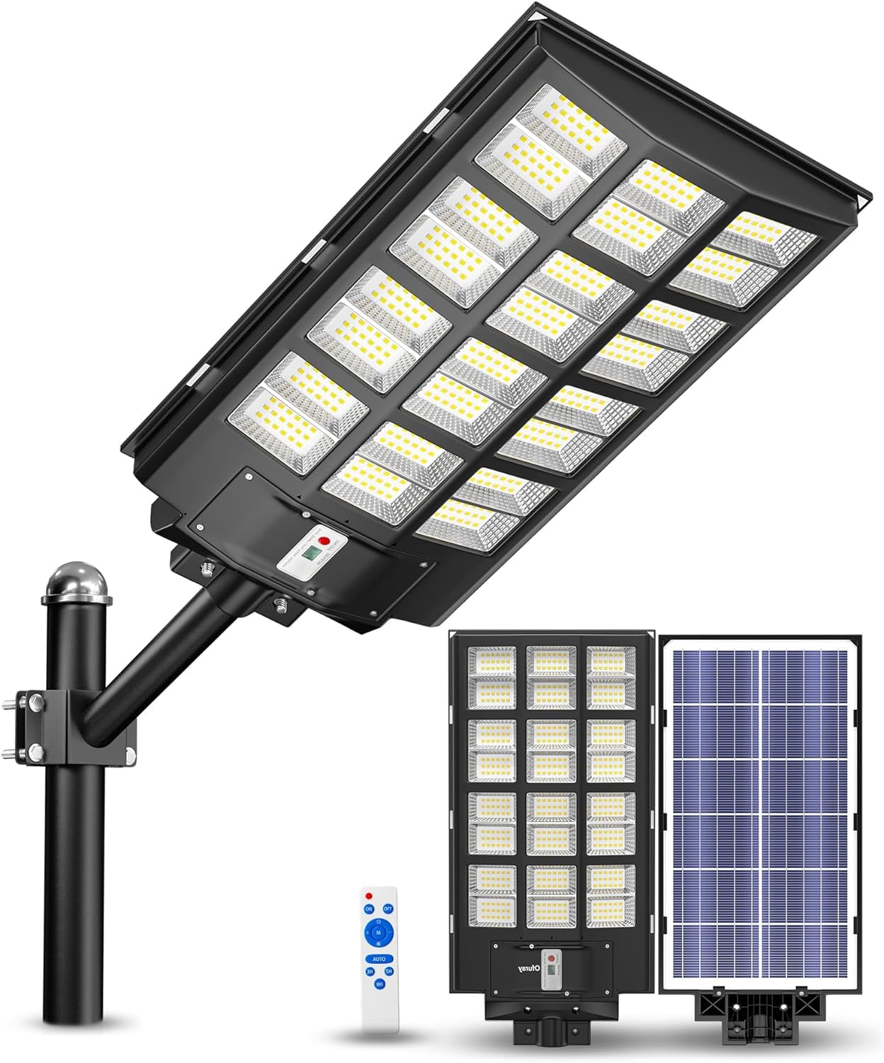 Ofuray Of-5600W Solar Street Lights - 560000Lm Waterproof LED, Remote Control, Black, 1Pack, Dusk to Dawn Security Flood Lights
