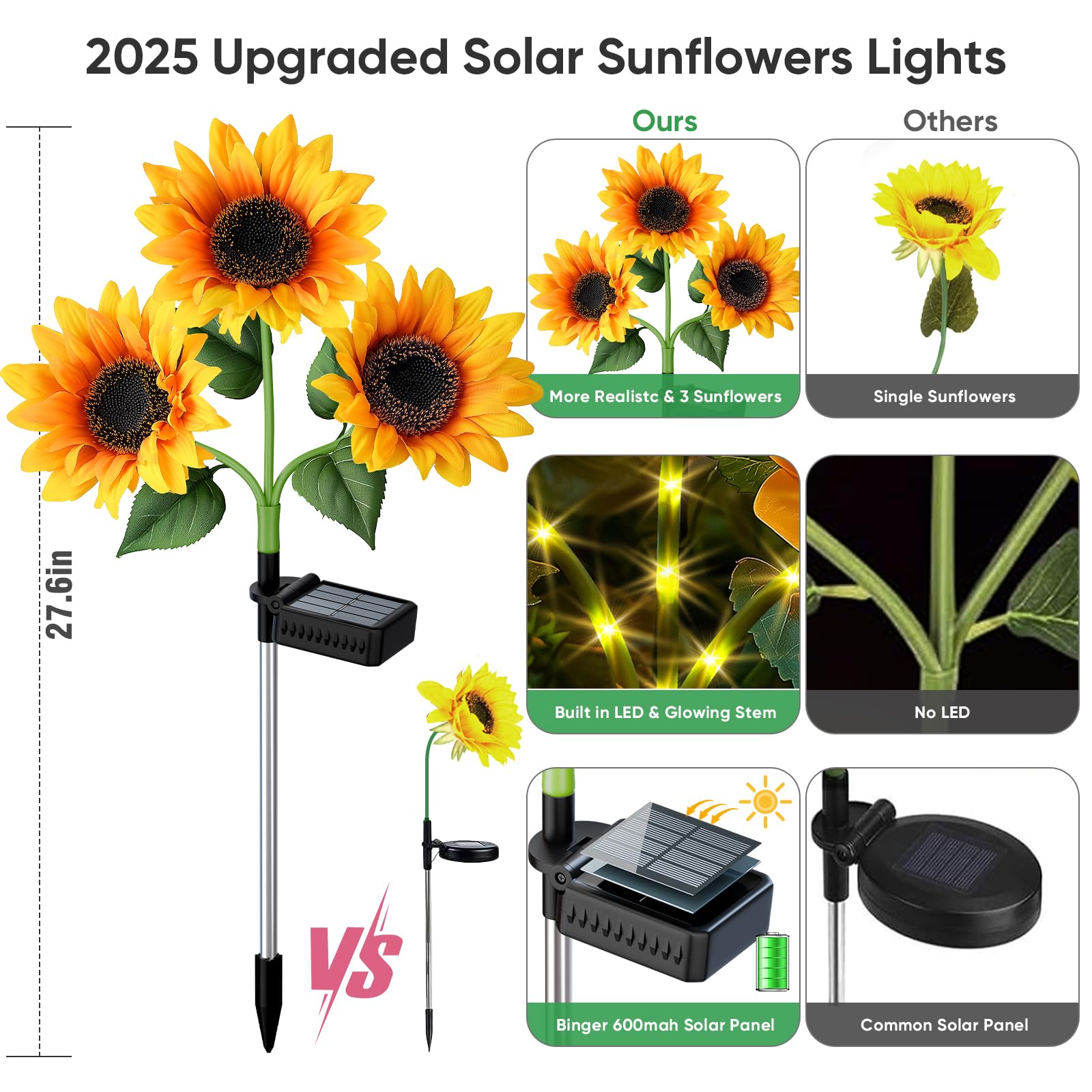 Sunflower Solar Lights Garden Decor: 8-Pack Artificial Led Solar Flower Lights Christmas Outdoor Decorations- Waterproof Decorative Light For Holiday Patio Yard Pathway - Xmas Gifts For Women Mom