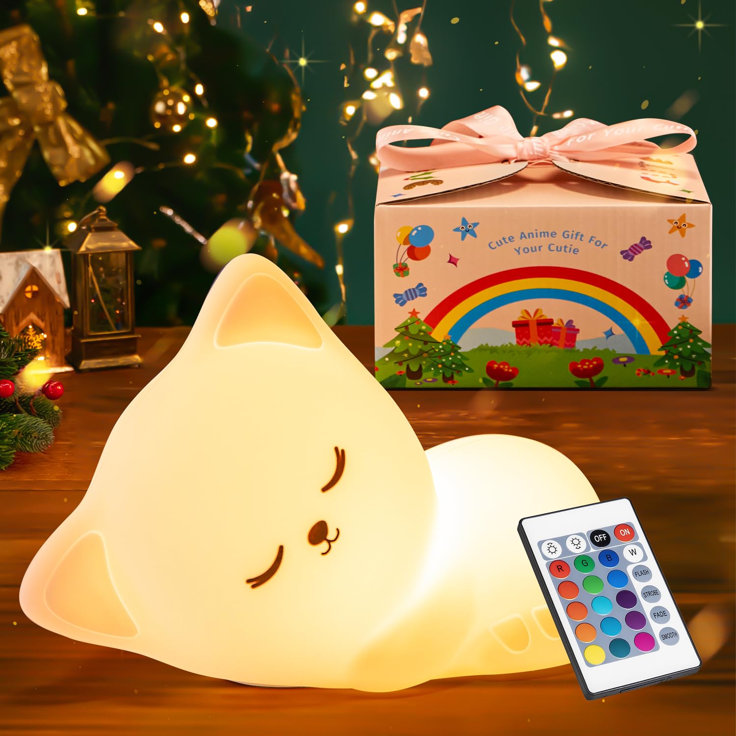 ?GIFTS PACKAGE?Cat Gifts Baby Gifts, 16 Colors & Remote Control Silicone Cat Night Light Cat Decor,Dimmable Baby Night Light Lamp,Portable Rechargeable Cat Lamp,Kawaii Christmas Gifts for Teen Girls