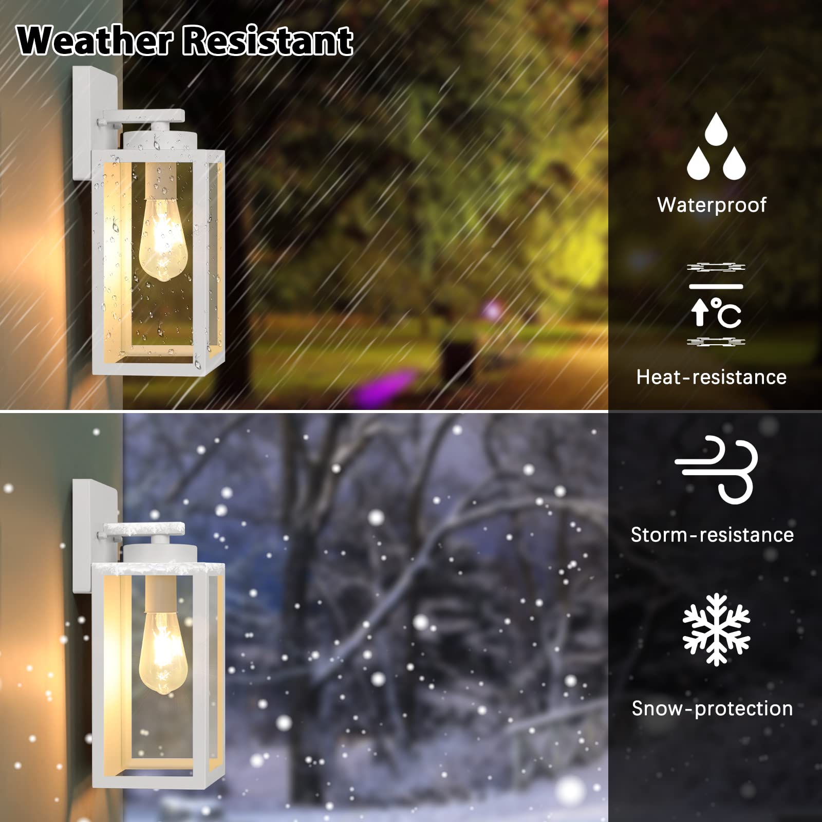 BesLowe Outdoor Wall Light Fixtures, Waterproof Lanterns, E26 Sockets, Glass Shades, 2-Pack, White, Model B04013P(2PK)-WH