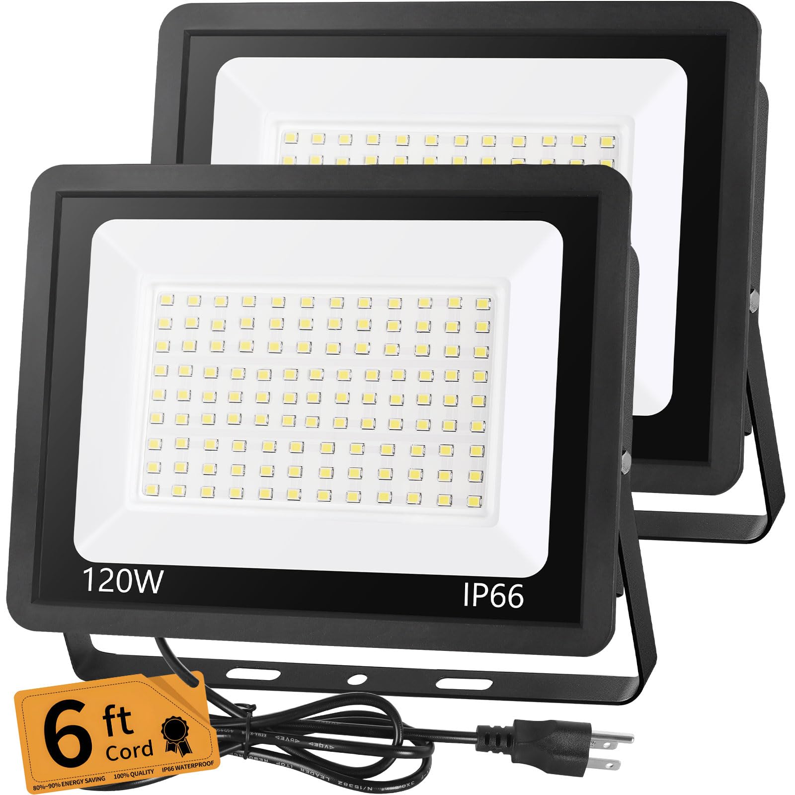 120W LED Flood Light Outdoor with 6ft Plug, 14400LM Brighter Exterior Security Lights, 5000K Daylight LED Work Light, IP66 Water